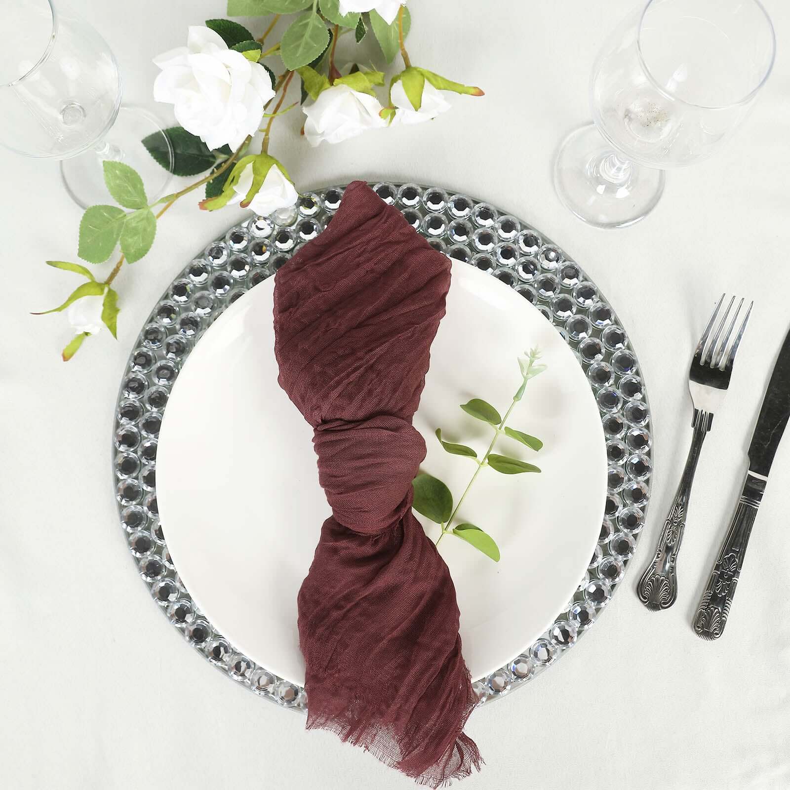 5 Pack Gauze Cheesecloth 24"x19" Napkins Burgundy Reusable Dinner Napkins