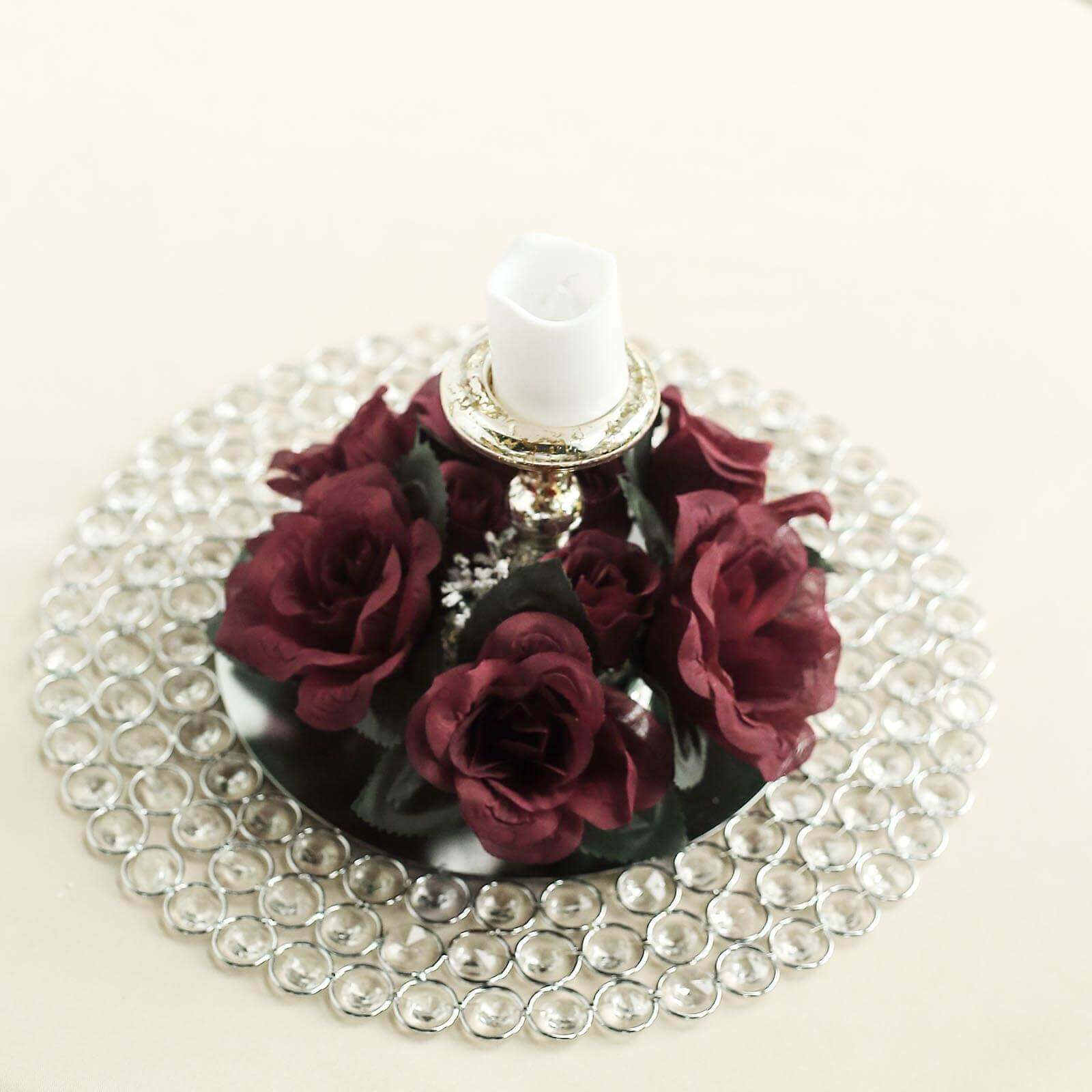 4 Pack 3" Burgundy Artificial Silk Rose Flower Candle Ring Wreaths