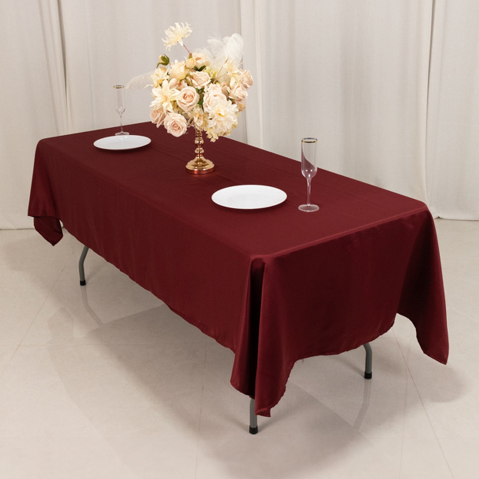 Lamour Satin 60"x102" Rectangle Tablecloth Burgundy - Durable & Silky Soft Feel Table Cover