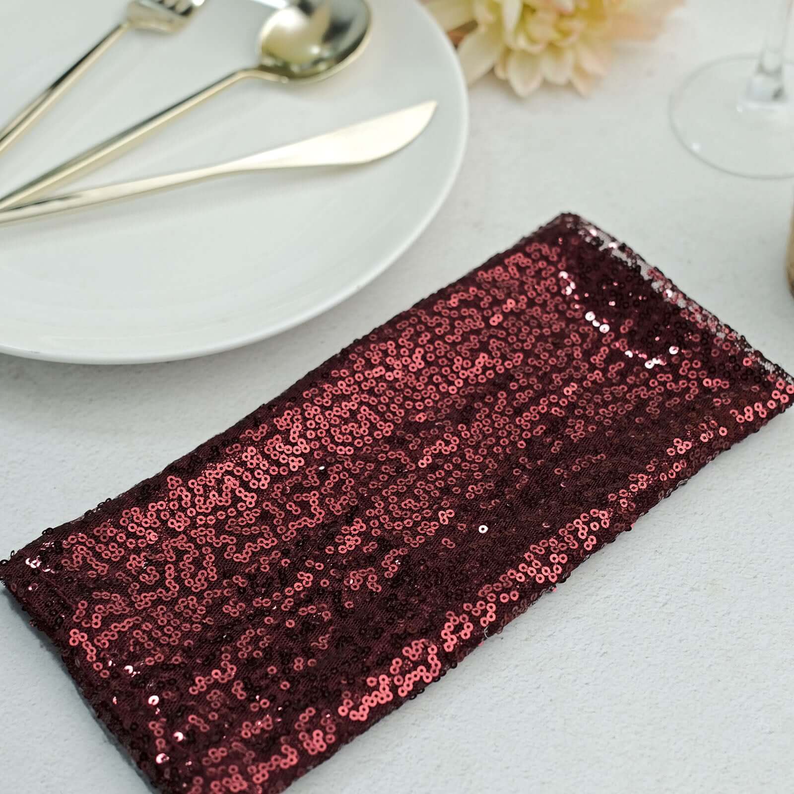 Sequin 20"x20" Napkin Burgundy - Shimmering Dinner Napkin