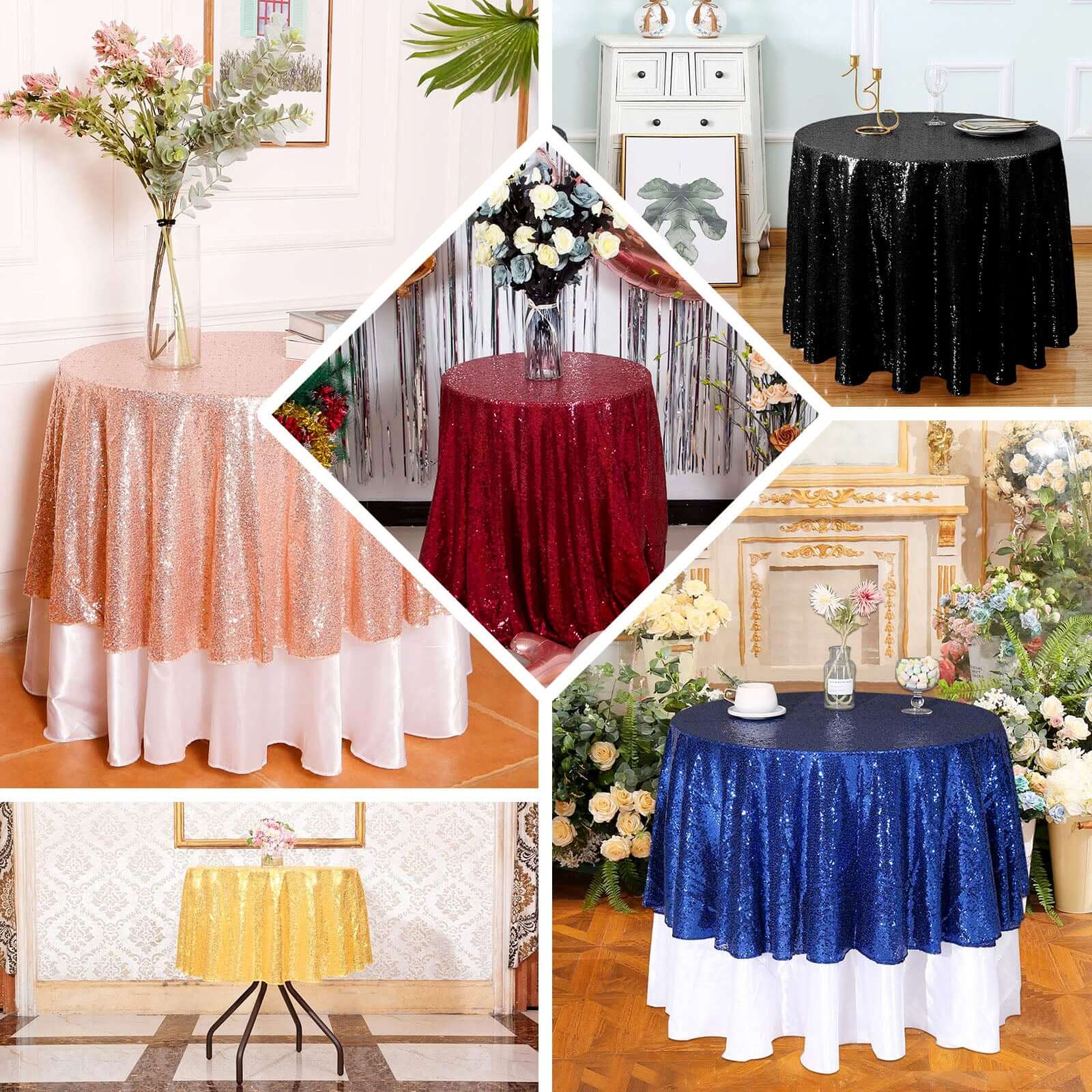 90" Burgundy Sequin Round Tablecloth
