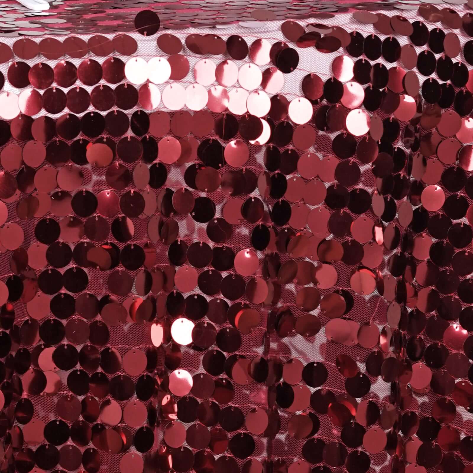 Sequin 120" Round Tablecloth Burgundy - Seamless Big Payette Table Cover