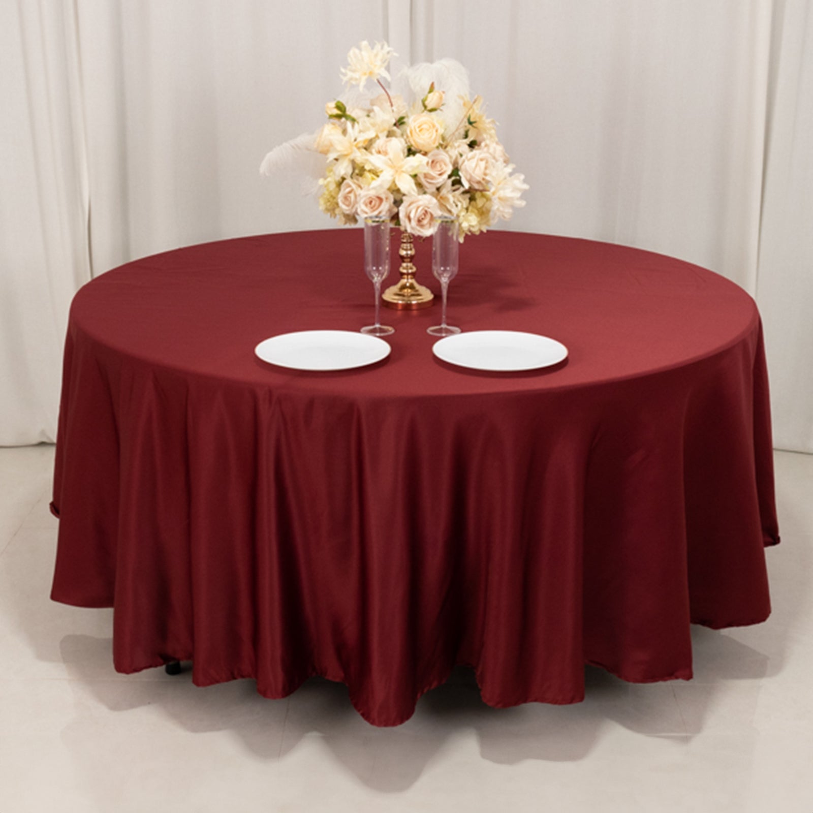 Lamour Satin 108" Round Tablecloth Burgundy - Durable & Silk-Like Table Cover