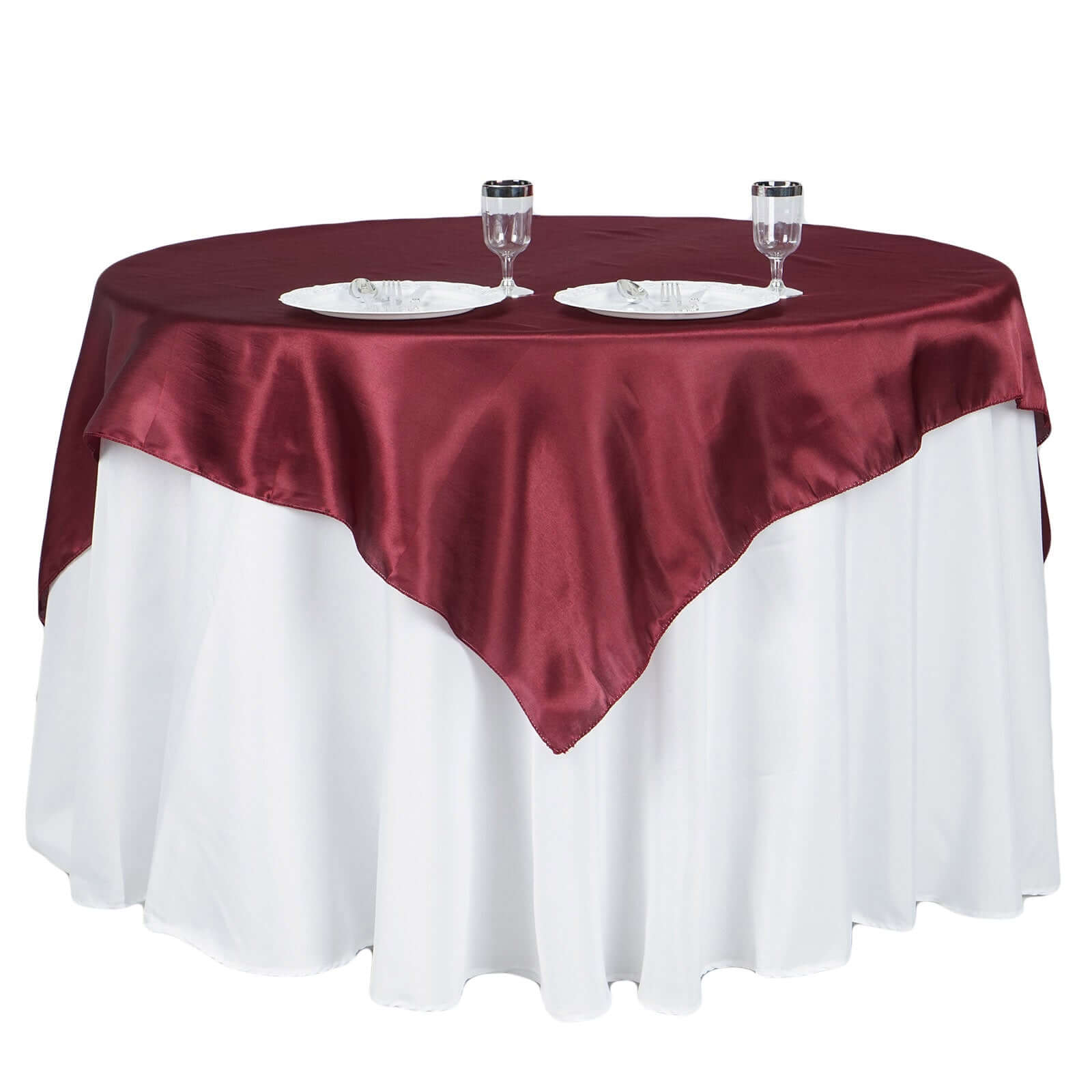 Satin 60"x60" Table Overlay Square Tablecloth Burgundy - Smooth Silky Touch Table Cover