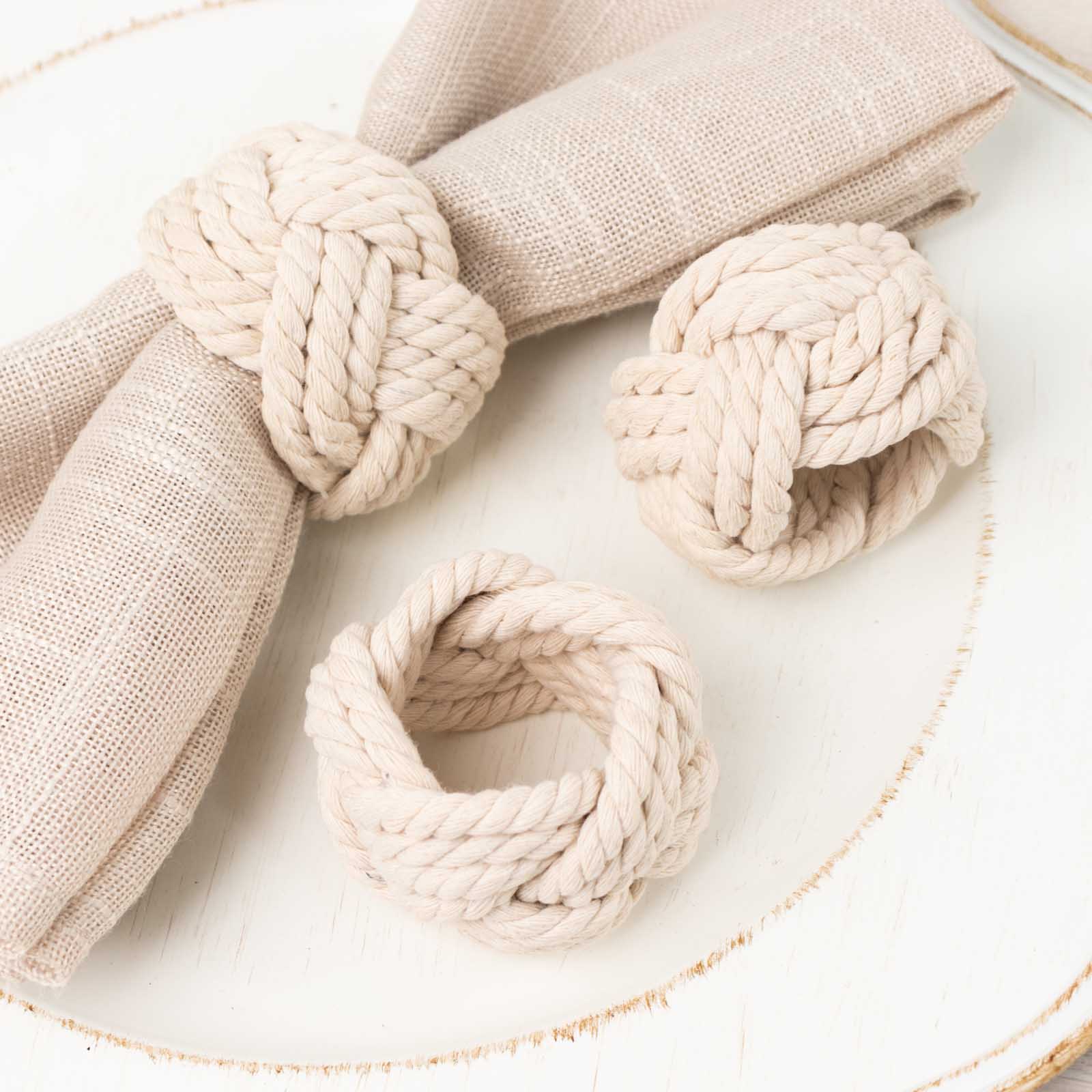 4 Pack Rustic Cream Burlap Napkin Rings, Handmade Braided Jute Napkin Holders