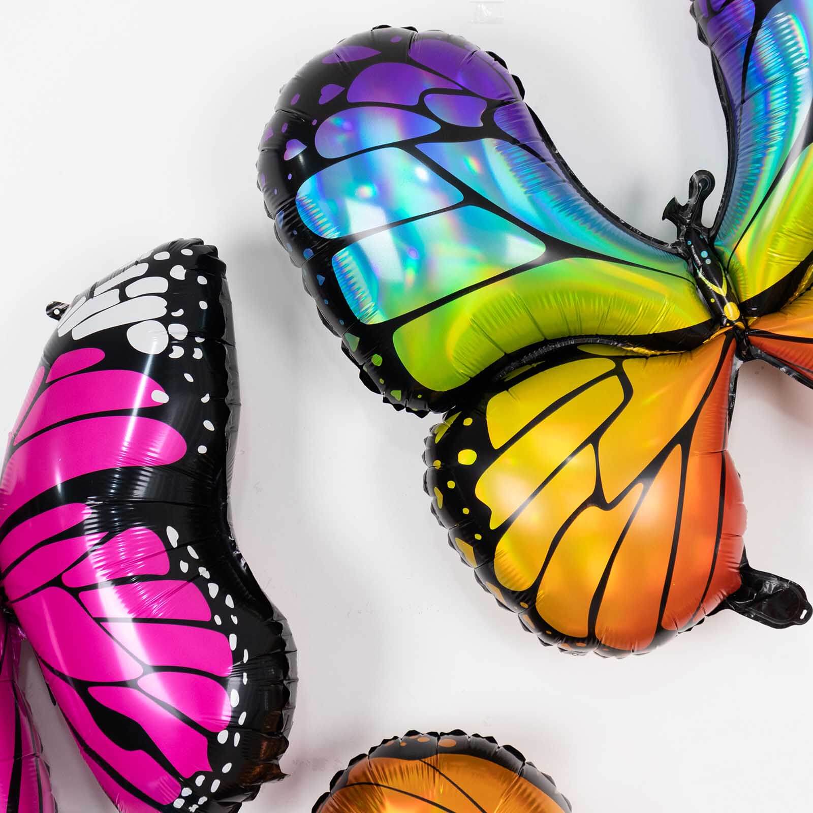 Set of 6 Assorted Butterfly Helium Foil Balloons, Fairy Tale Theme Party Supplies - 21",23",28"