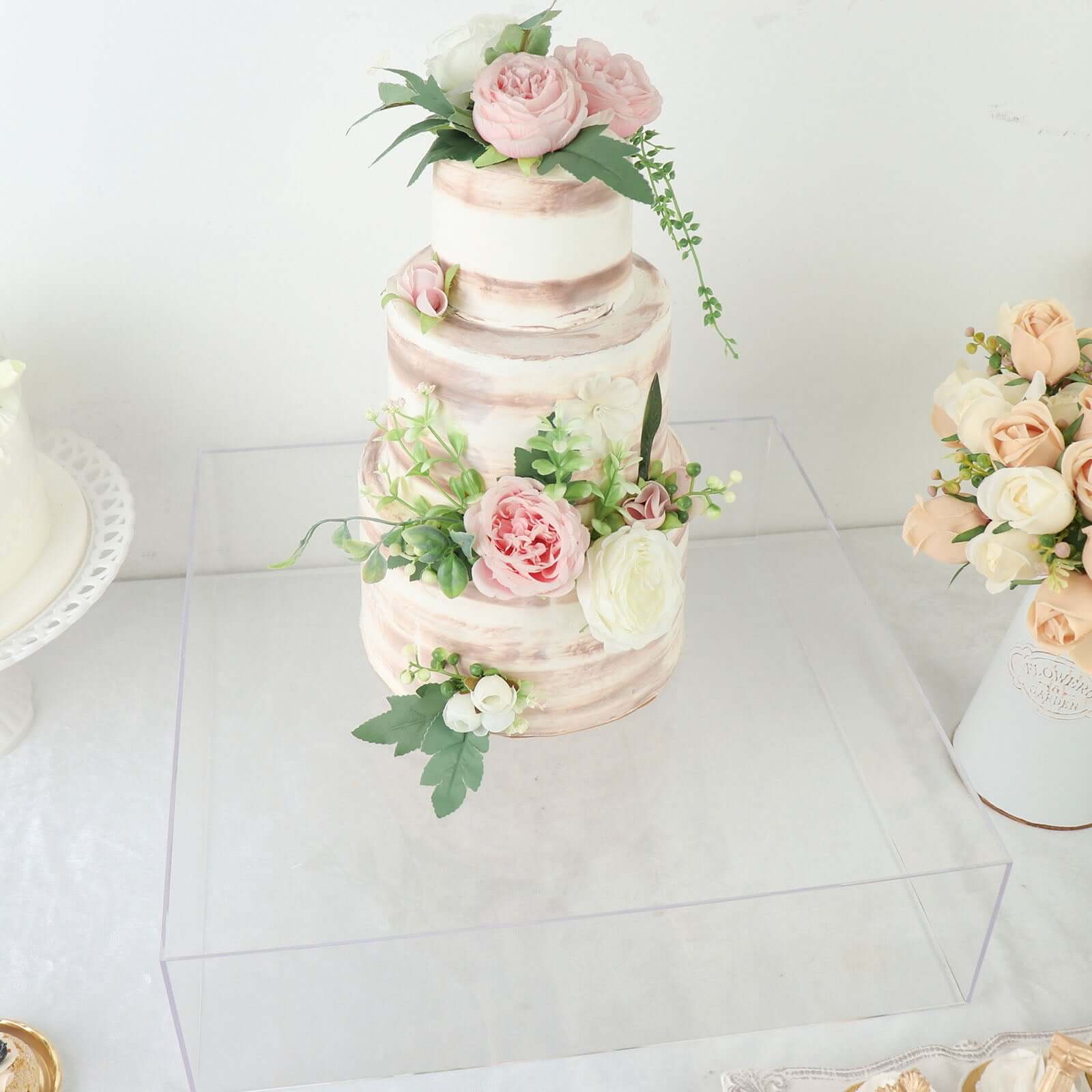 Acrylic Cake Box Stand Pedestal Riser Transparent Clear - Decorative Display for Weddings 18"x18"