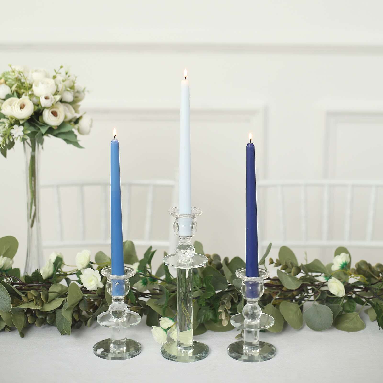 12-Pack Taper Candles Premium Wax Design Mixed Blue - Unscented Candles for Sophisticated Decor 10"