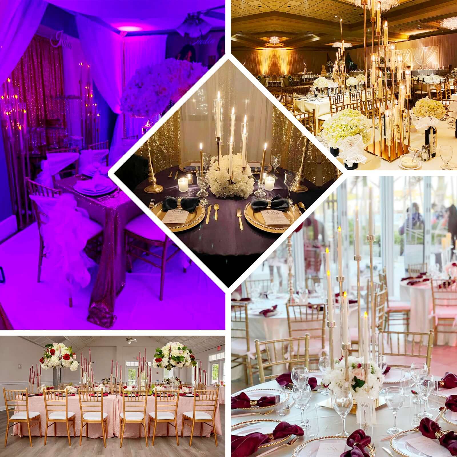 12-Arm Cluster Taper Candle Holder Gold with Clear Glass Shades - Grand Candle Arrangement for Events 57"