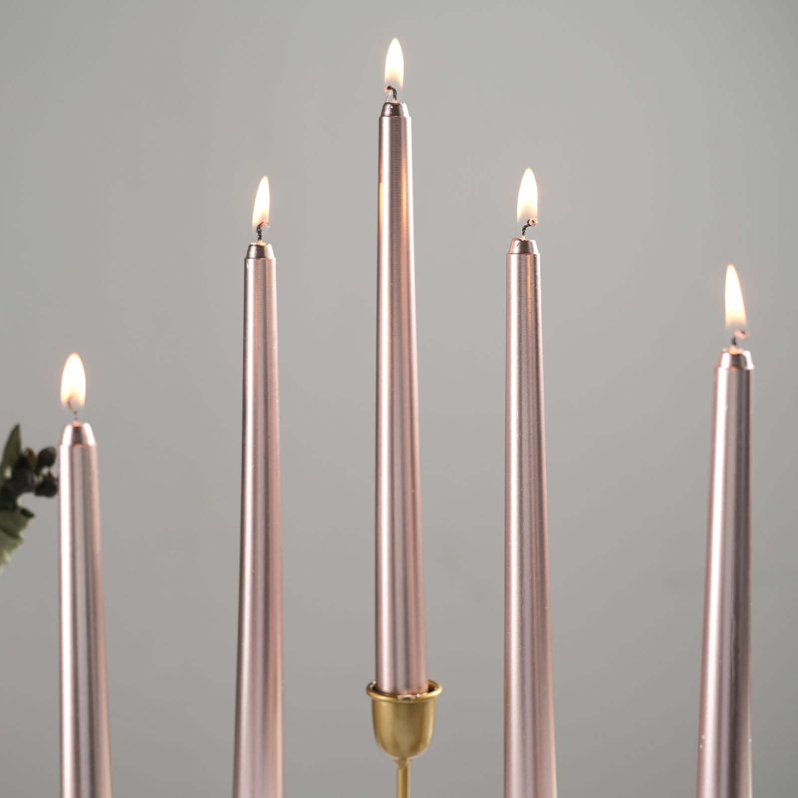 12-Pack Taper Candles Premium Wax Design Metallic Rose Gold - Unscented Candles for Upscale Settings 10"