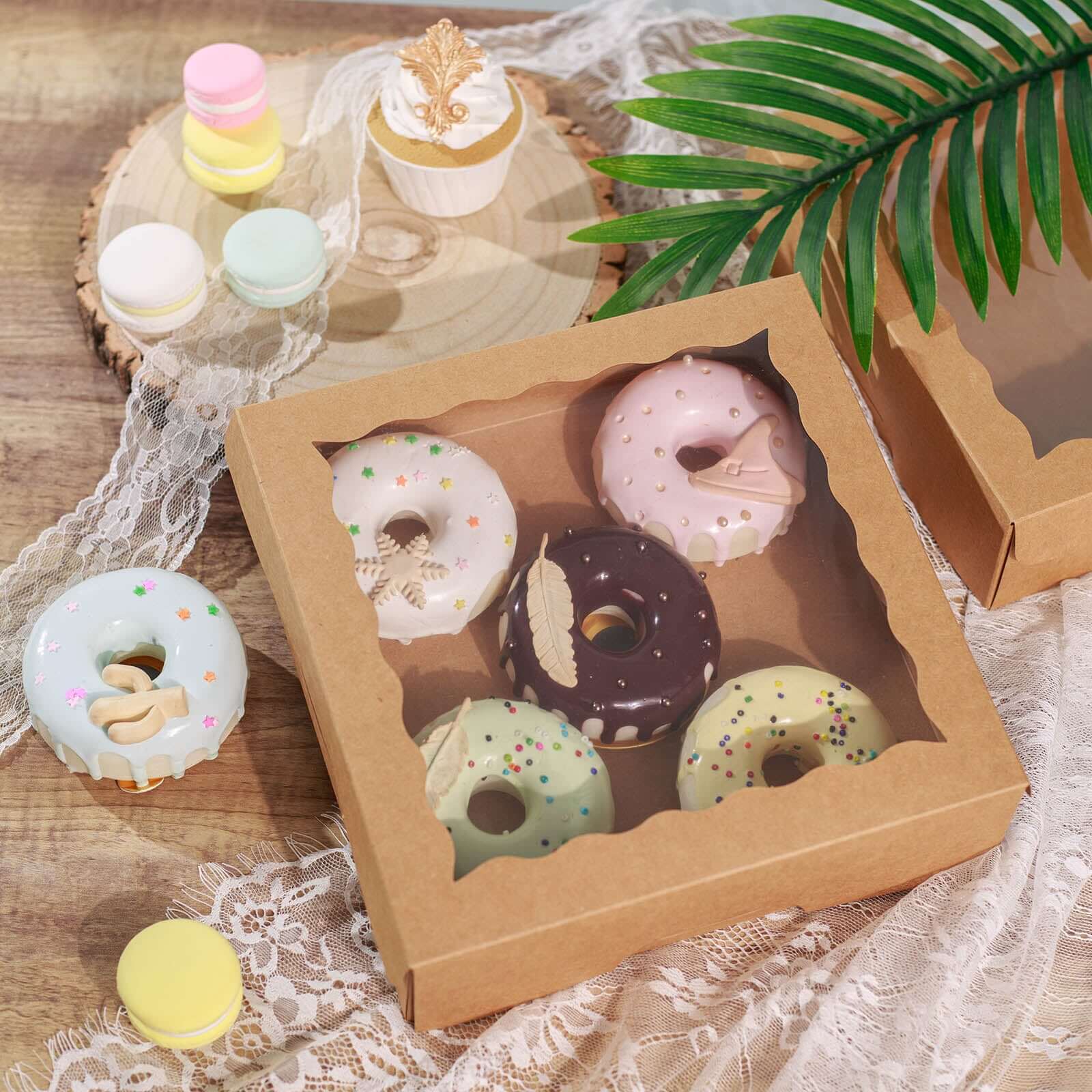 12-Pack Cardstock Bakery Boxes with PVC Window Natural Brown - Versatile Cake Containers for Donuts Muffins & Homemade Goods 9"x9"x2"