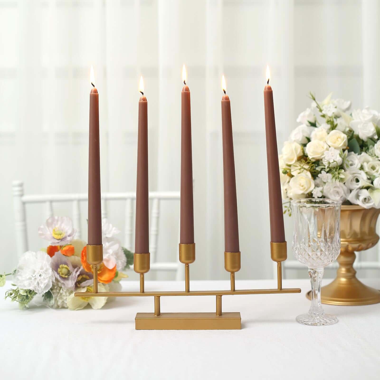 12-Pack Taper Candles Premium Wax Design Mocha Brown - Unscented Candles for Upscale Settings 10"