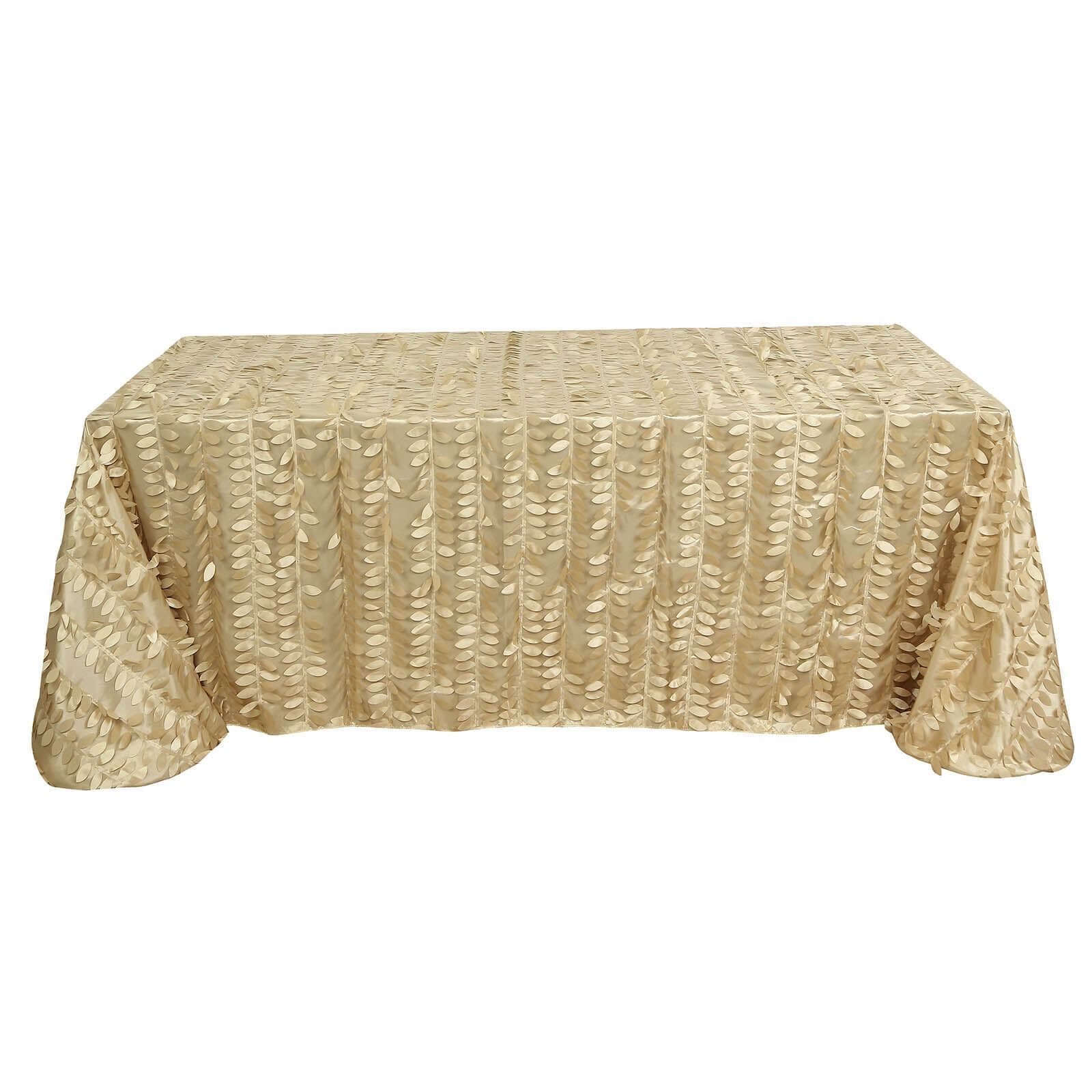Taffeta 90"x156" Rectangle Tablecloth Champagne | 3D Leaf Petal Design Seamless Table Cover