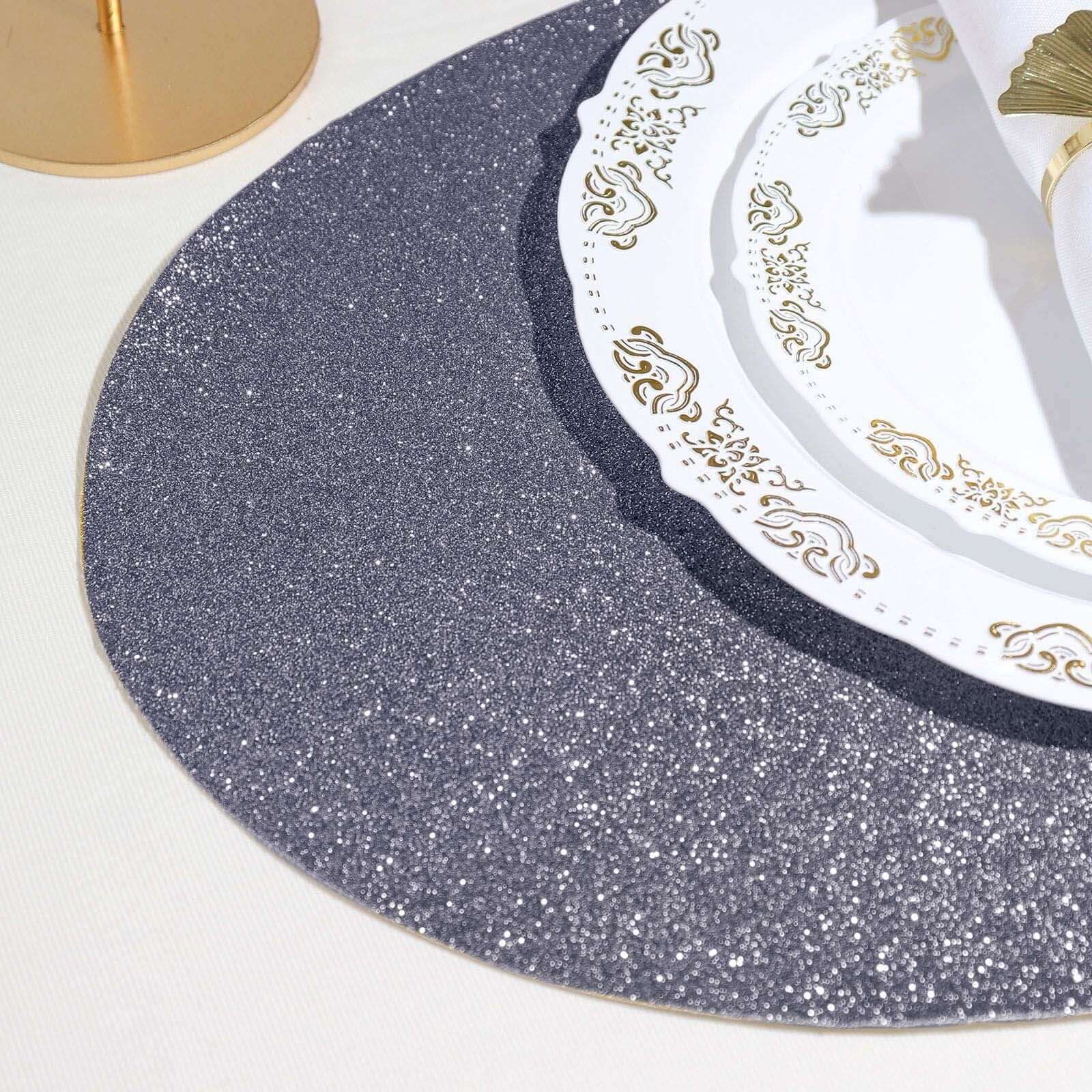 6-Pack Placemats Glitter Design Charcoal Gray Sparkle Oval - Non-Slip Decorative Table Mats for Dining 12"x18"