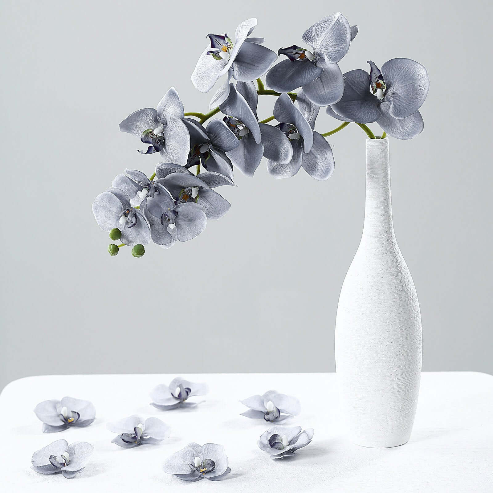 20 Silk Artificial Orchids Flower Heads Charcoal Gray - Versatile Floral Accents for DIY Floral Arrangements Corsages & Event Decor 4"