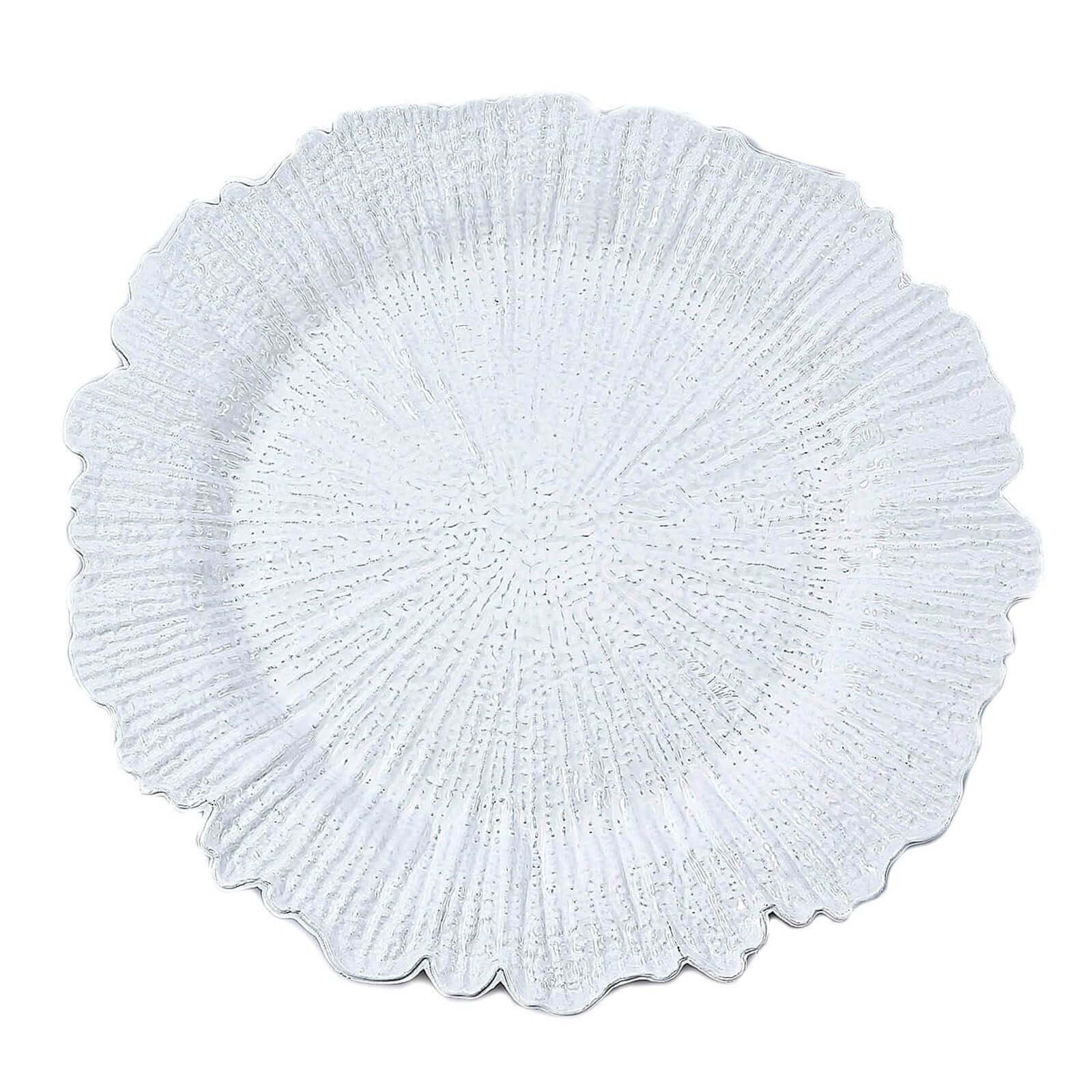 6-Pack Acrylic Plastic Round Charger Plates 13" in White with Reef Design, Classy Dinner Party Charger Tableware