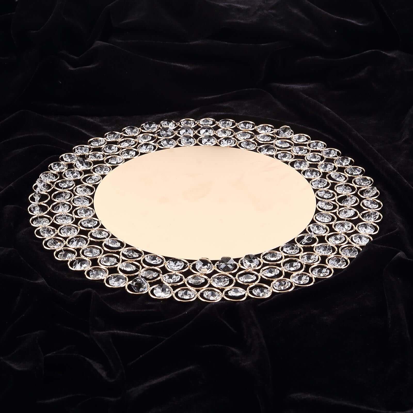 Wired Metal Round Charger Plate 14" in Gold with Acrylic Crystal Beads, Glamorous Decorative Dinner Charger Tableware