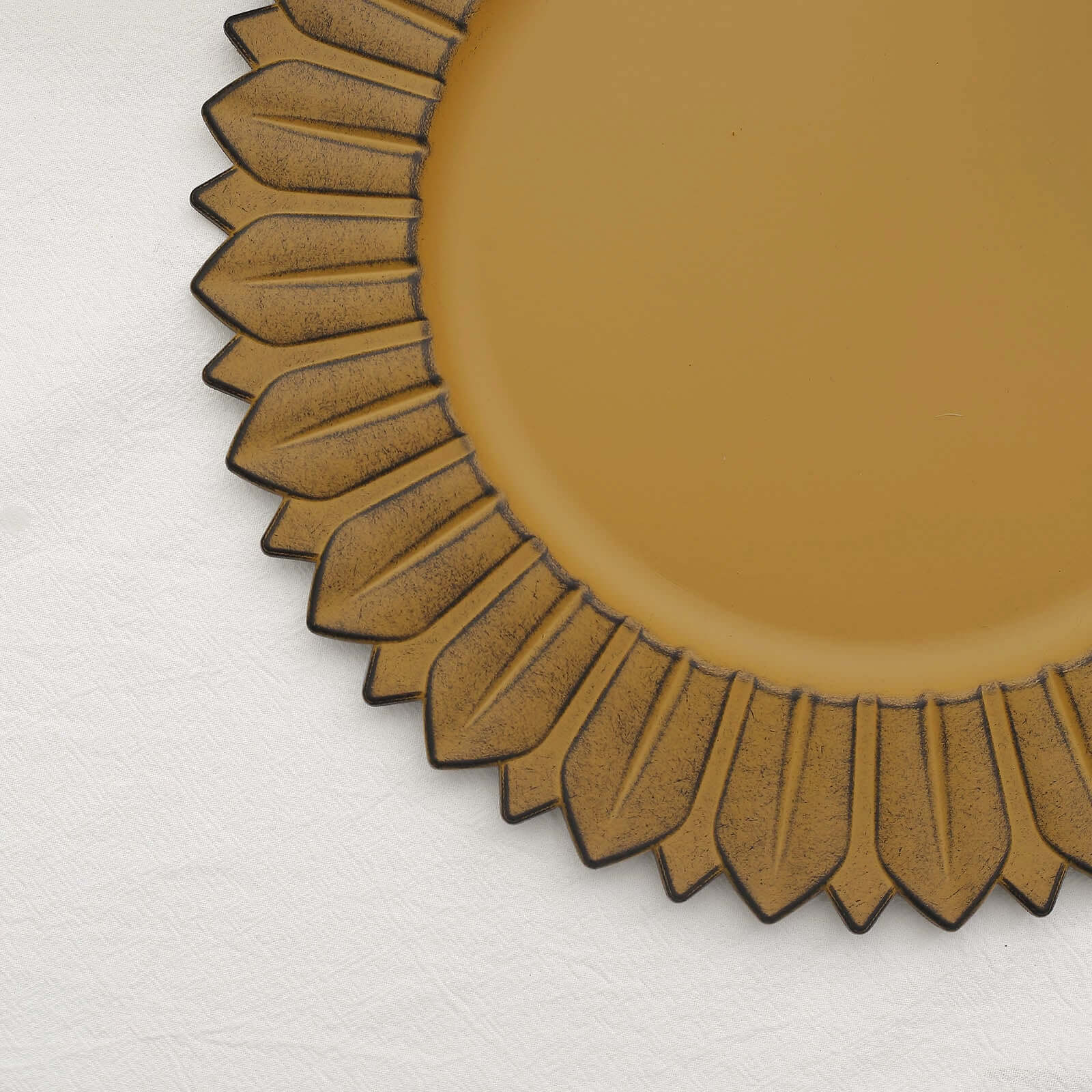 6-Pack Plastic Round Charger Plates 13" in Mustard Yellow with Sunflower Rim, Matte Finish Disposable Dinner Charger Tableware