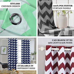 2 Pack White Mint Chevron Design Thermal Blackout Soundproof Curtains With Chrome Grommet Window Treatment Panels - 52"x64"