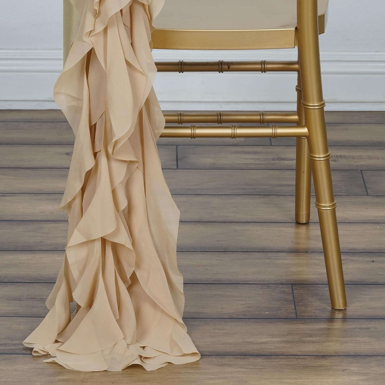 Chiffon Chair Sash with Curly Design Champagne - Stylish Chair Decorations