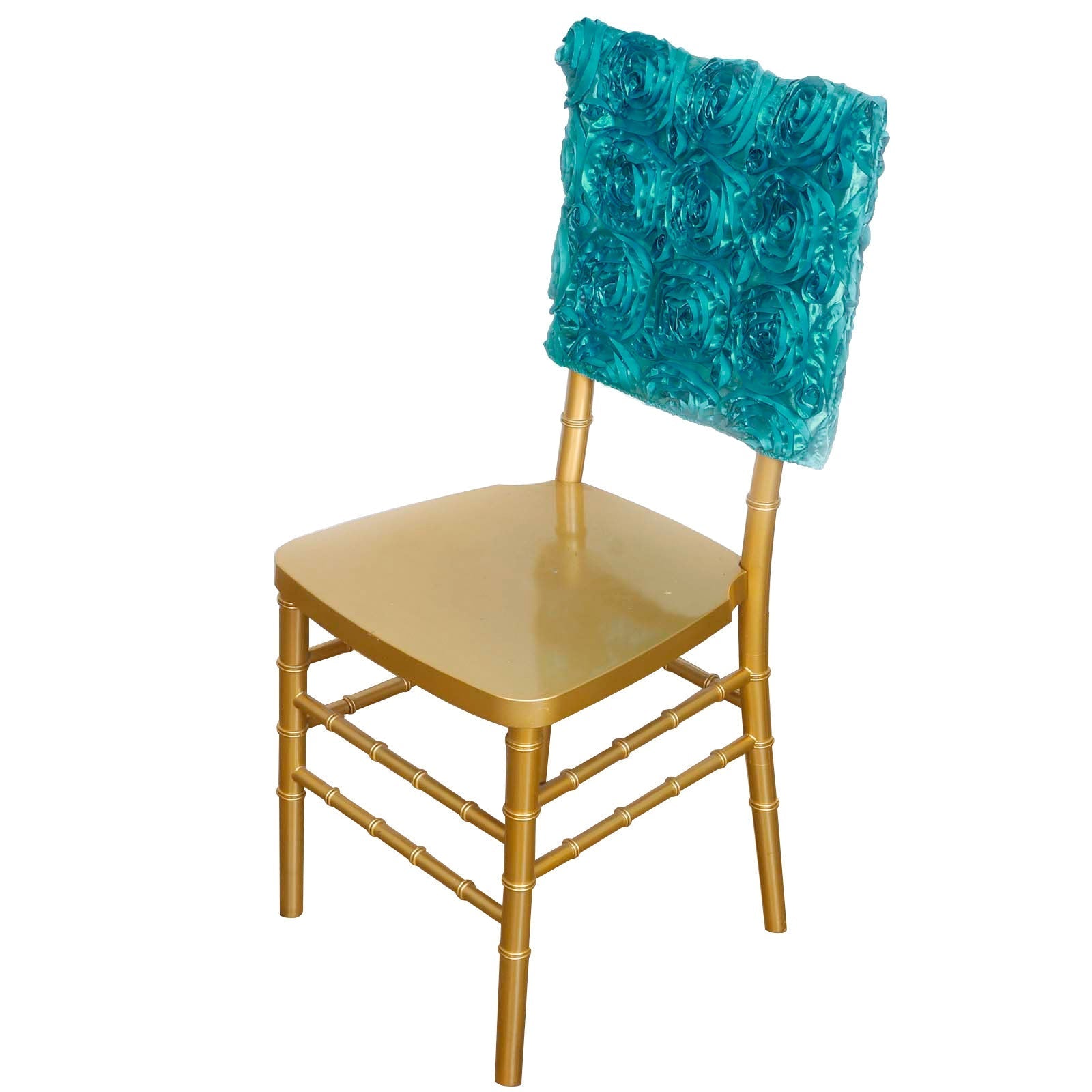 16" Turquoise Satin Rosette Chiavari Chair Caps, Chair Back Covers