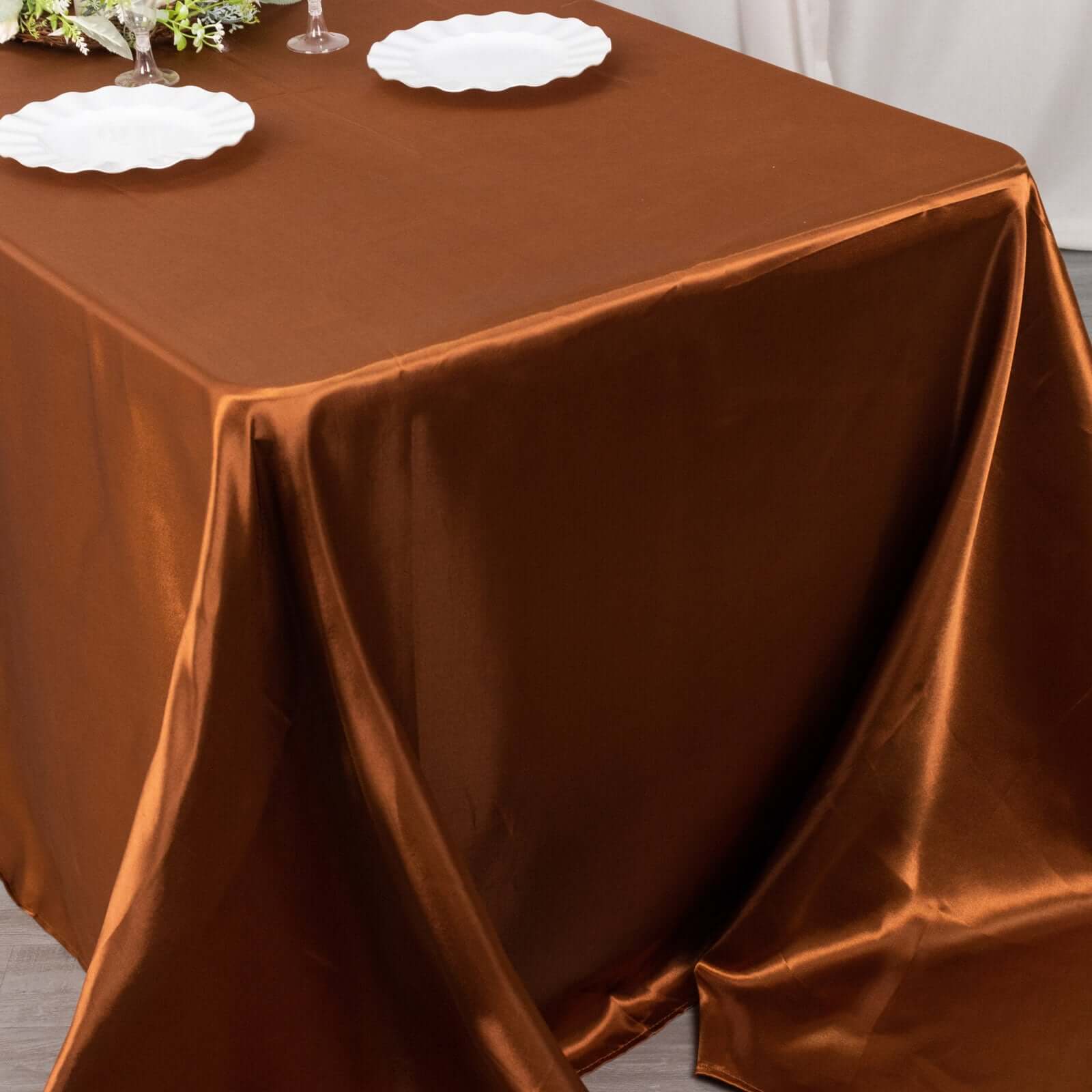 Satin Rectangular 90"x132" Tablecloth Cinnamon Brown Satin - Seamless Table Cover
