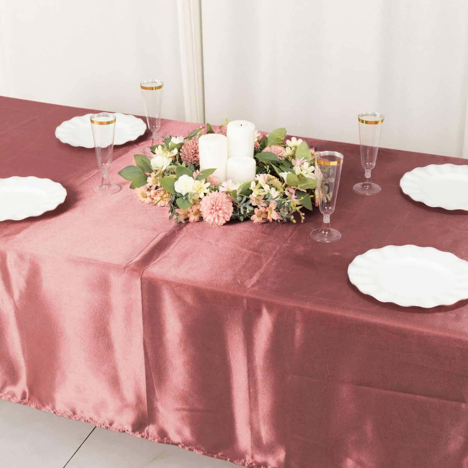Satin Rectangular 60"x102" Tablecloth Cinnamon Rose - Smooth and Lustrous Table Cover