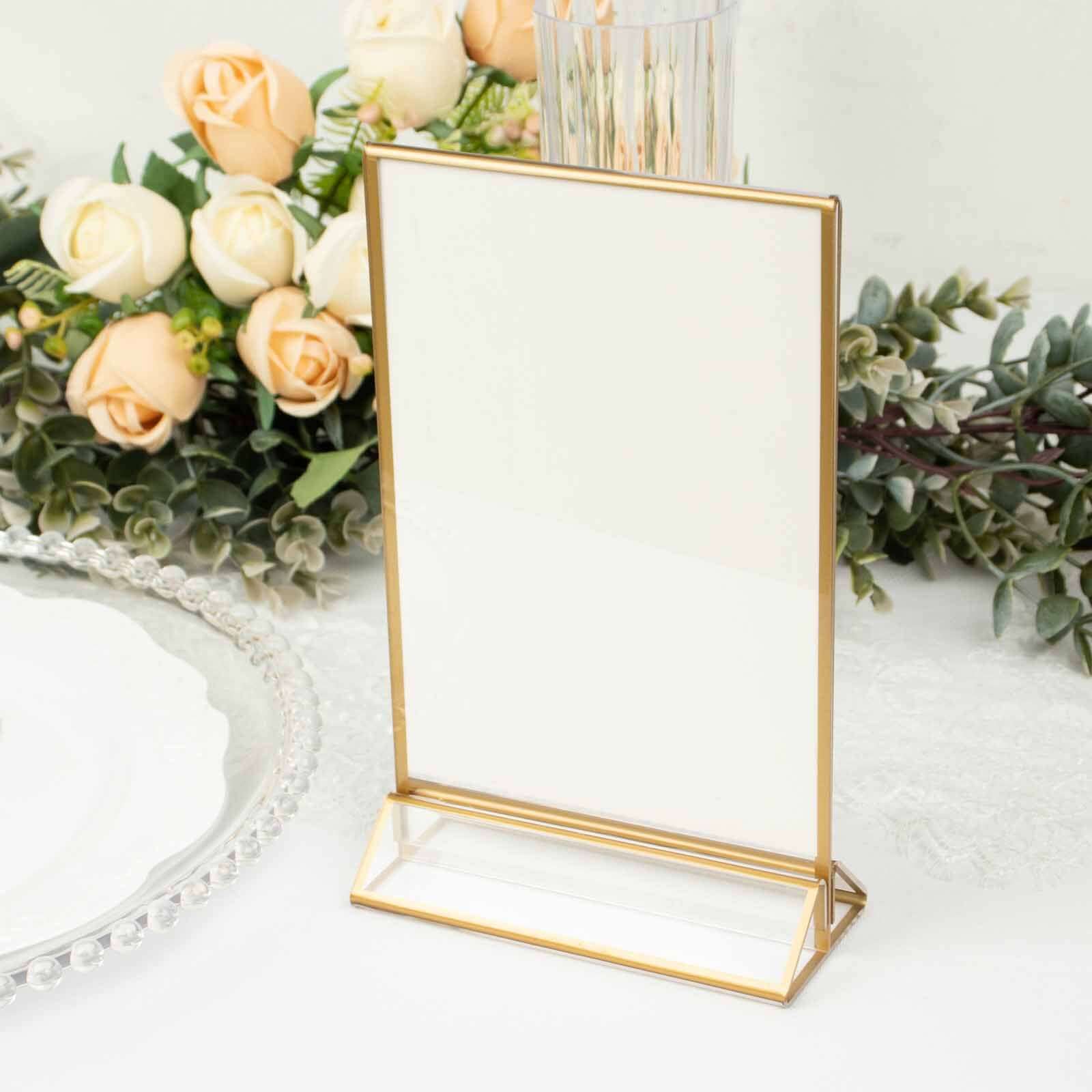 6-Pack Gold Frame Acrylic Table Sign Holders Double-Sided Display for Numbers and Menus - Perfect for Weddings 5"x9"