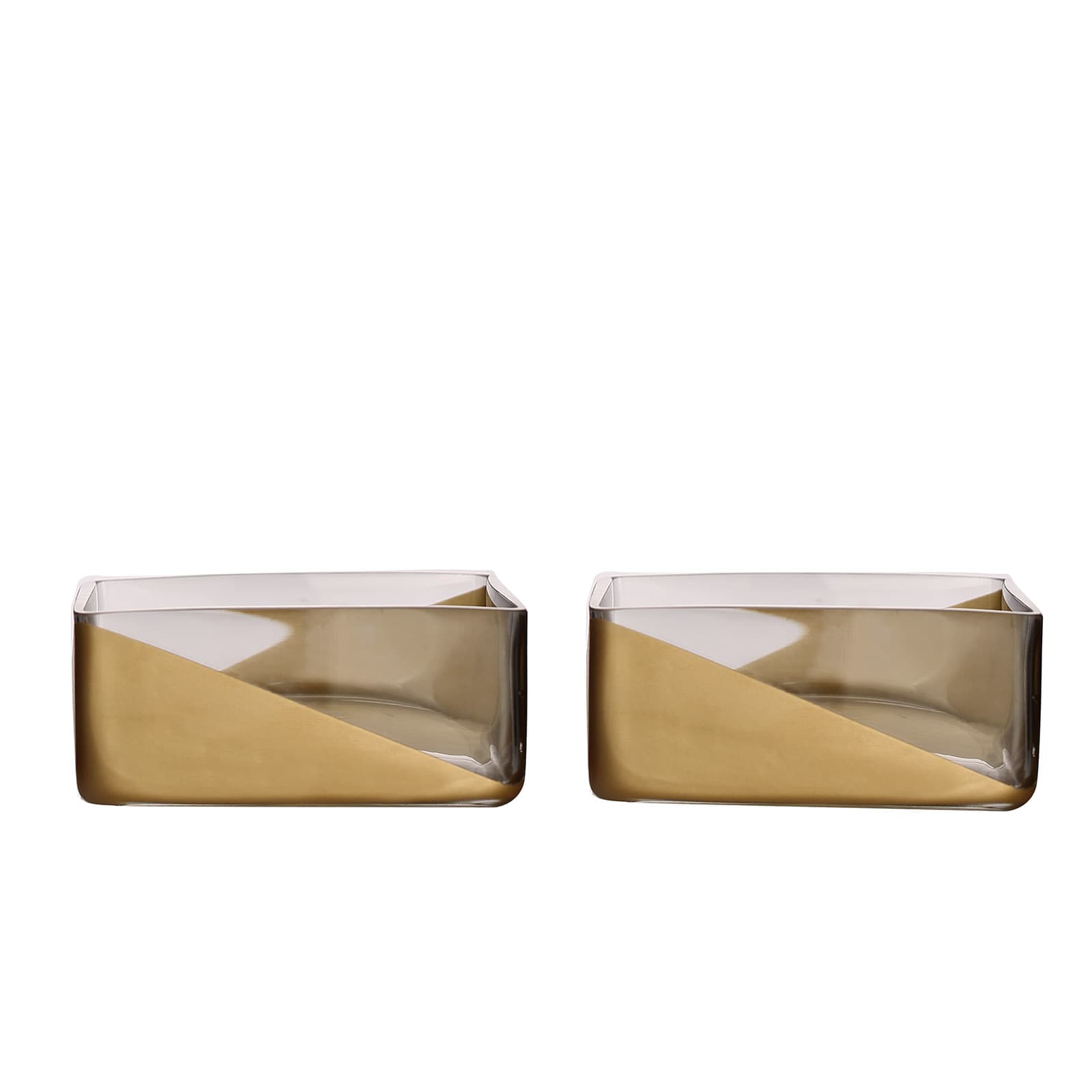 2-Pack Glass Vases Square Design Gold Dipped - Decorative Candle Holders for Floral Centerpieces 6"