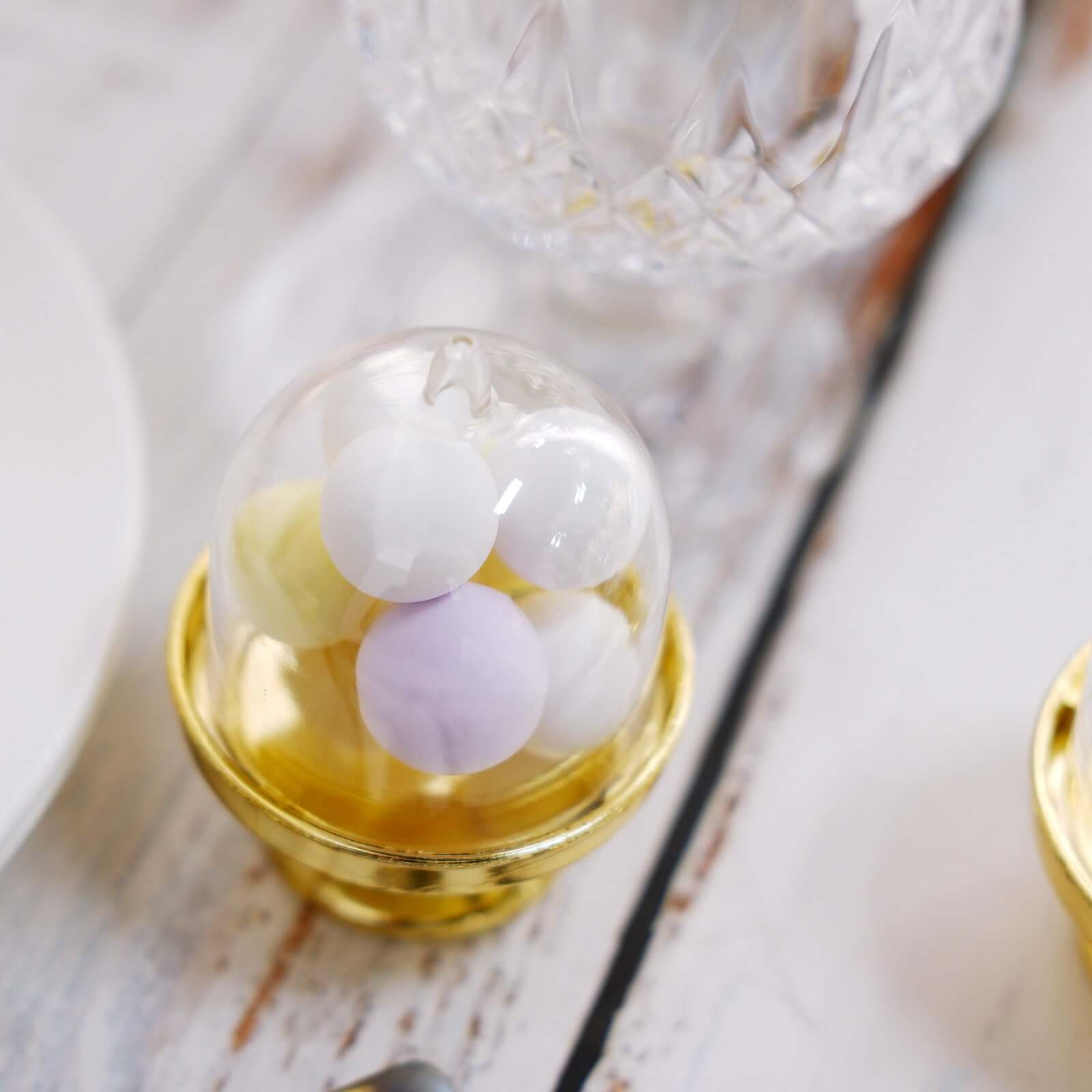 12-Pack Fillable Mini Pedestal Candy Container Clear/Gold- Stylish Candy Treat Favor Containers with Dome Lid 3"