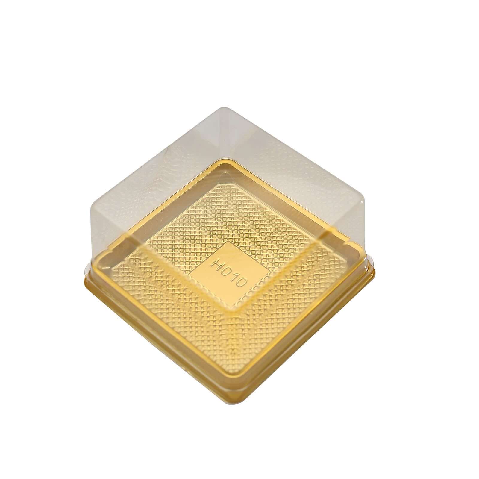 50 Pack Clear Gold Square Mini Plastic Cupcake Party Favor Boxes, Muffin Dessert Containers - 4"x4"x2.5"