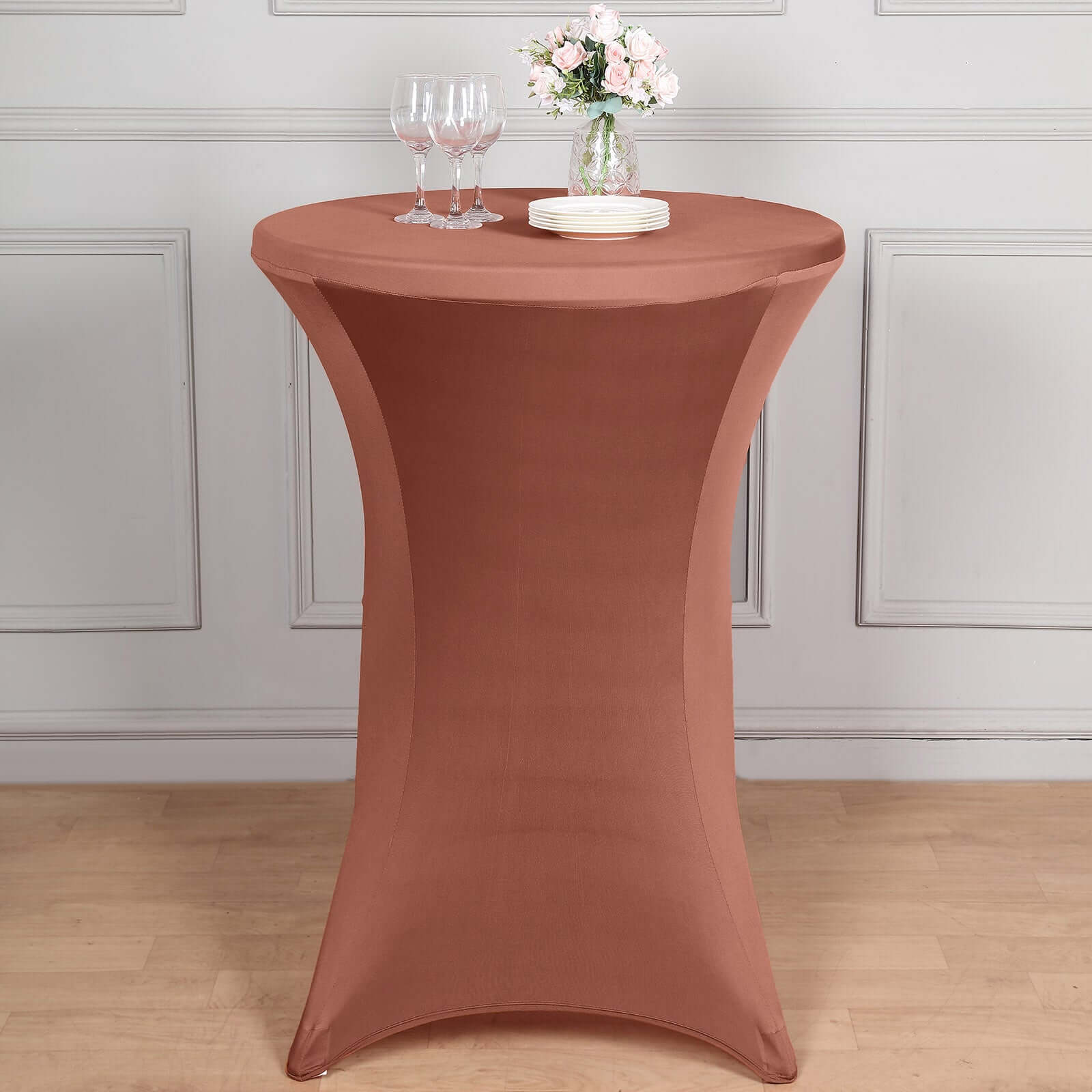 Spandex 24"-32" Round Cocktail Table Cover Terracotta (Rust) - Easy to Maintain Stretch Fitted Highboy Tablecloth