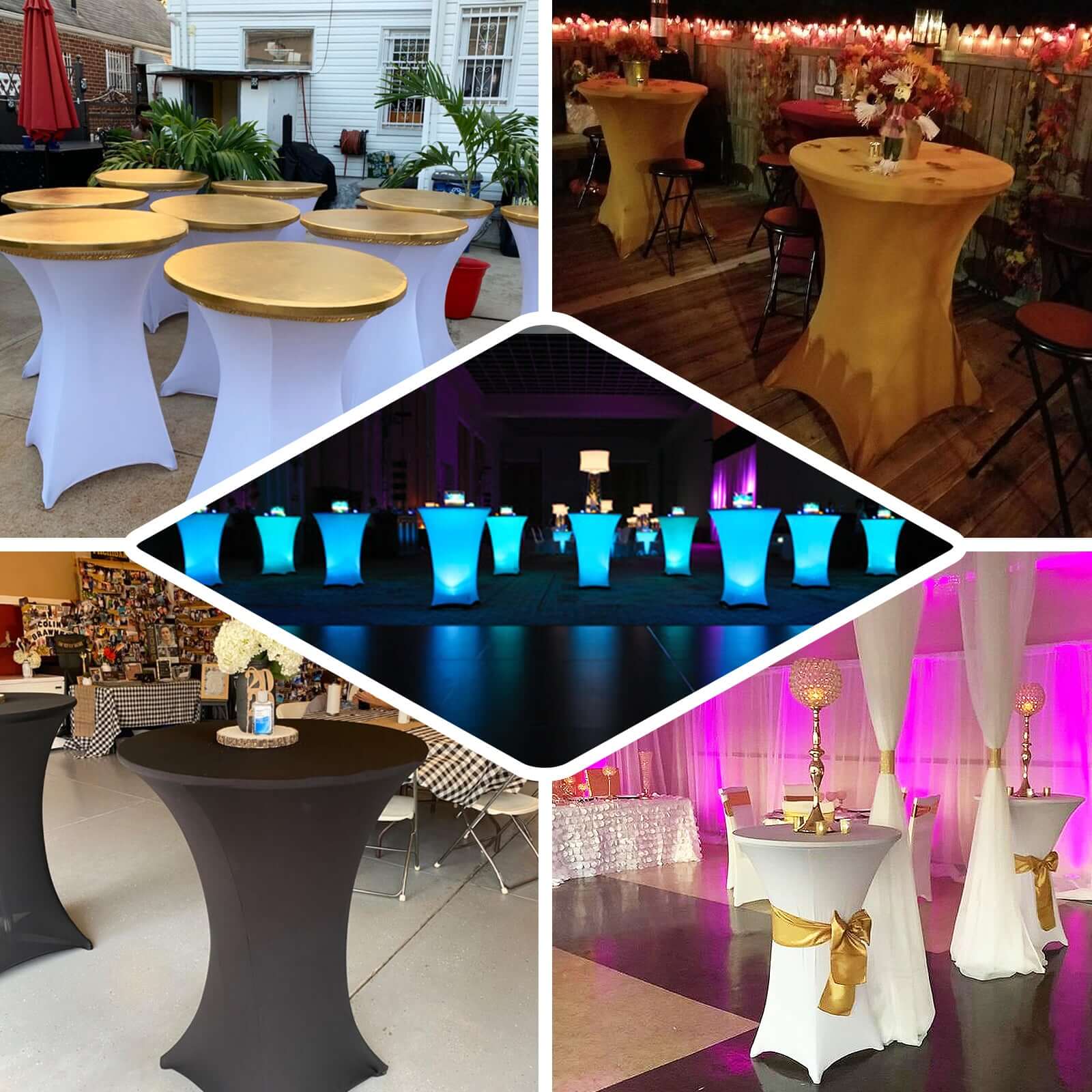 Spandex 24"-32" Round Cocktail Table Cover Purple - Easy to Maintain Stretch Fitted Highboy Tablecloth