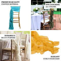 Chiffon Chair Sash with Curly Design Turquoise - Stylish Chair Decorations