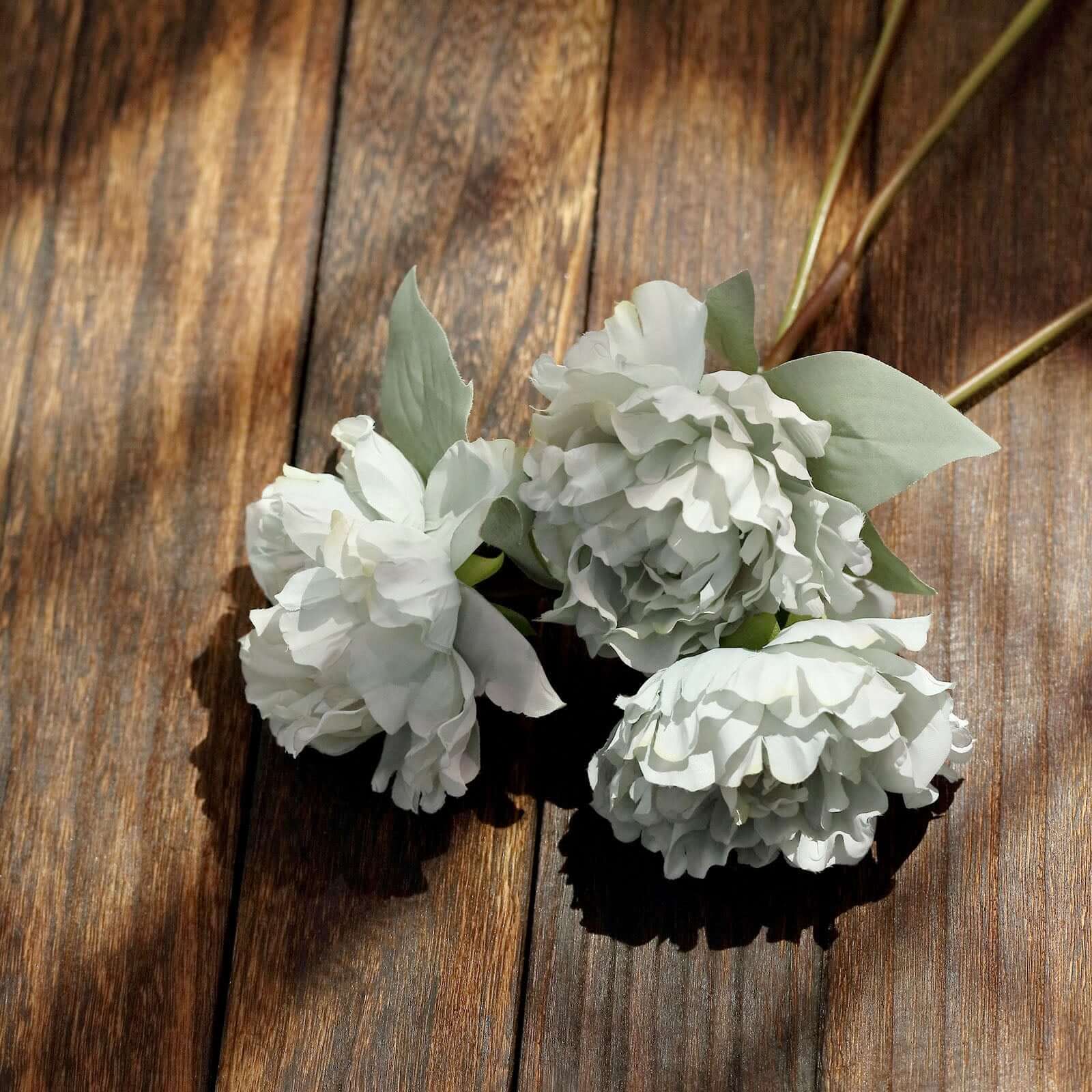 11" Silver Blue Real Touch Artificial Silk Peonies Flower Bouquet