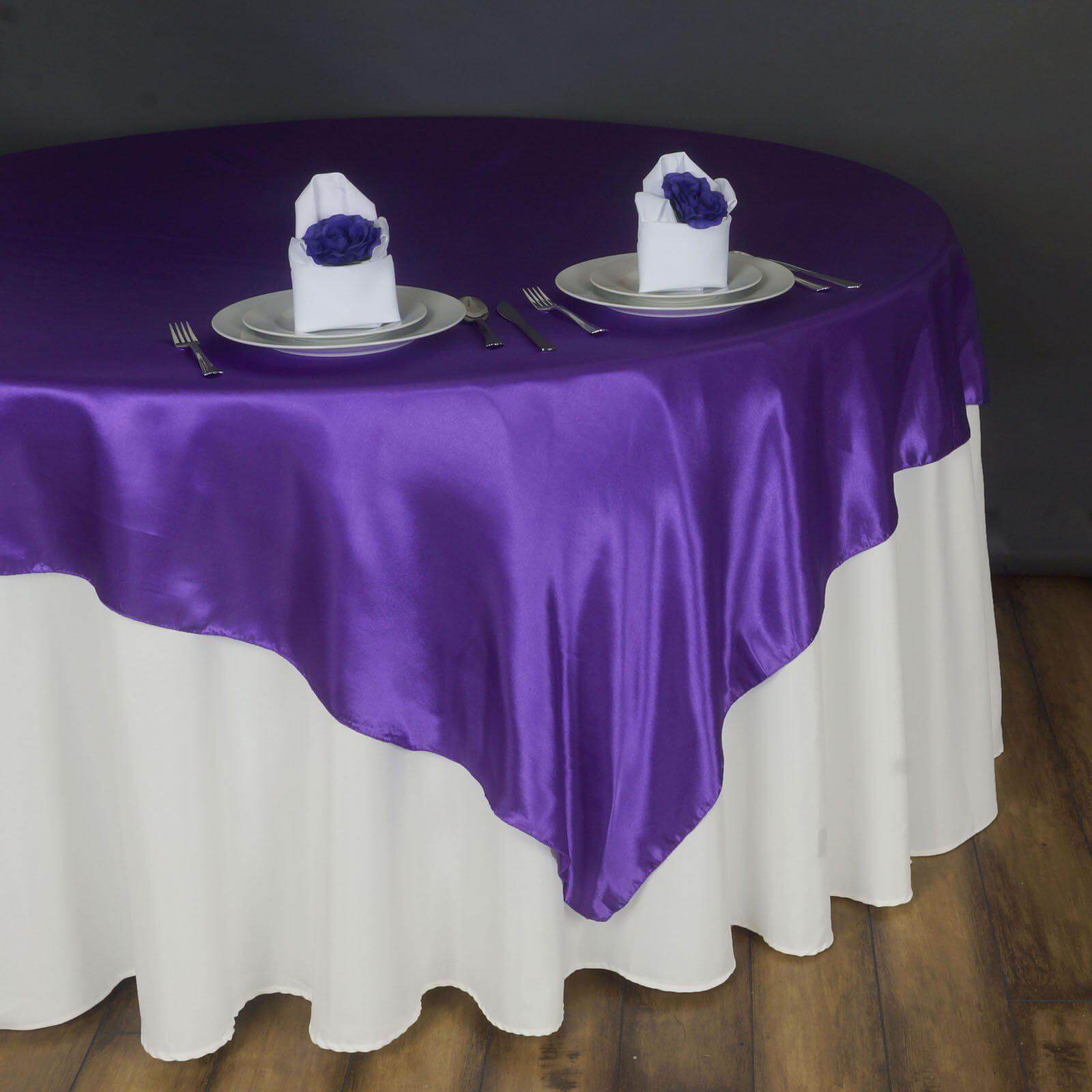 Satin 90"x90" Table Overlay Square Tablecloth Purple - Smooth Finish Table Topper