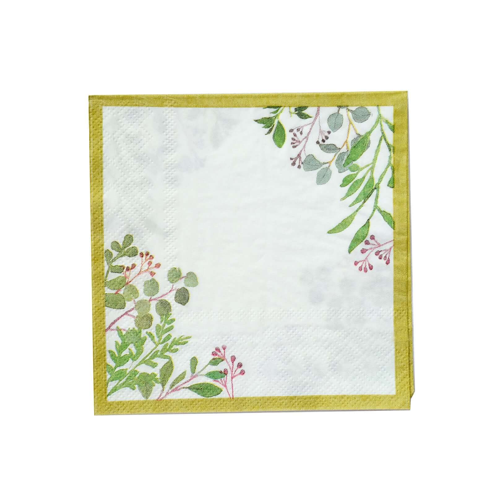 24-Pack Paper Dinner Napkins with Eucalyptus Design White Tropical Greenery 2 Ply - Soft 18GSM Wedding Cocktail Napkins 5"