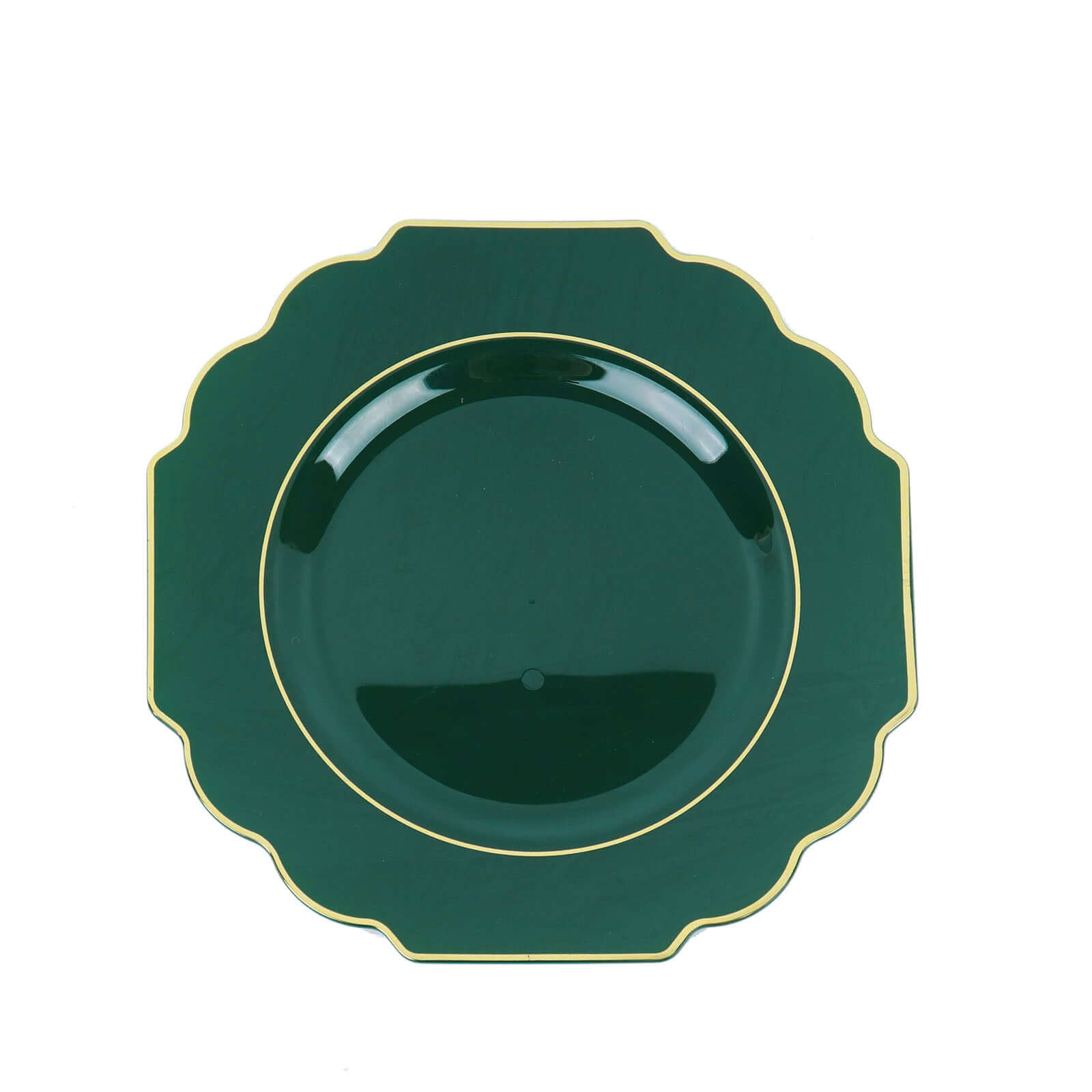 10 Pack 8" Hunter Emerald Green Hard Plastic Dessert Appetizer Plates, Disposable Tableware, Baroque Heavy Duty Salad Plates with Gold Rim