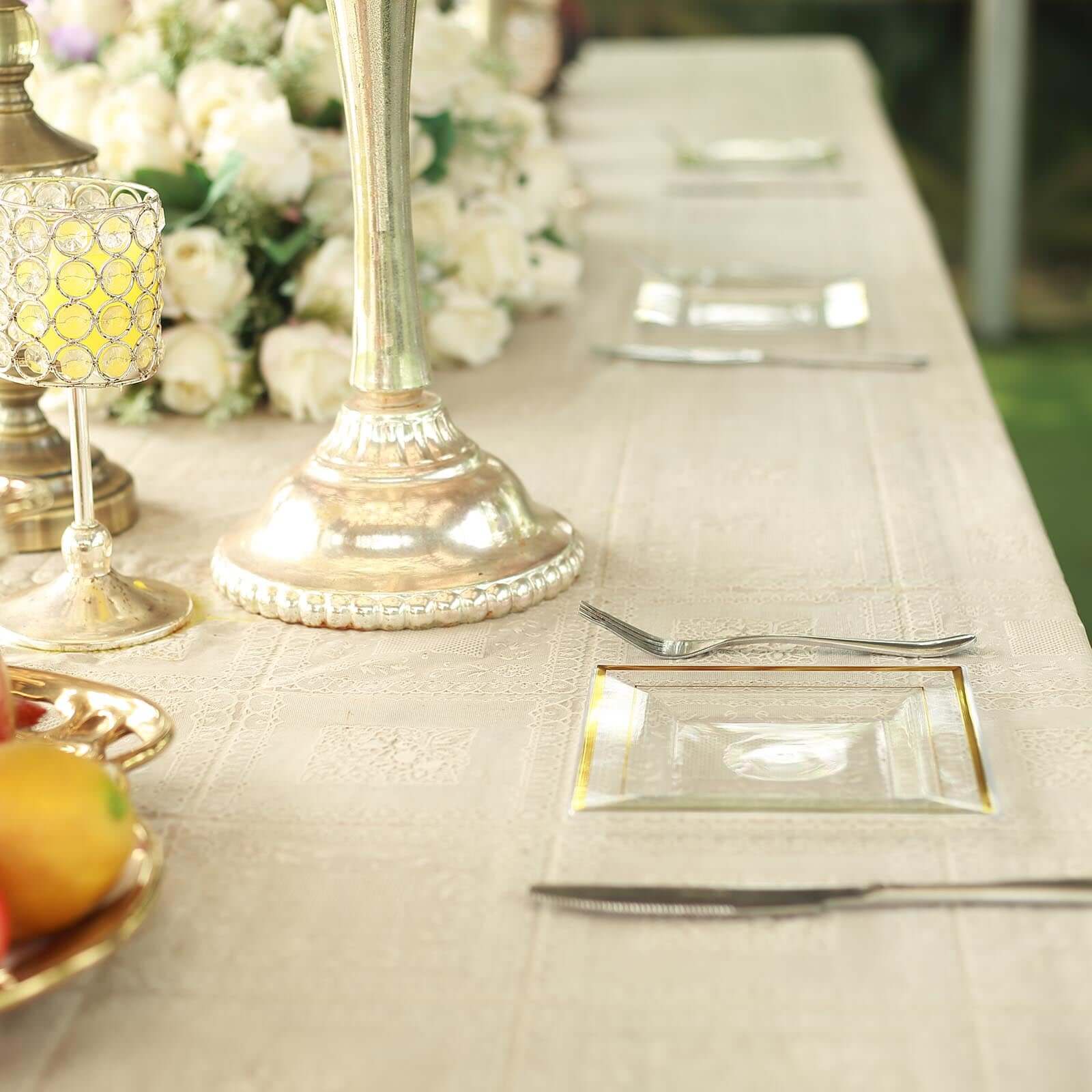 10-Pack Plastic Salad Dessert Plates Clear Square with Gold Trim - Durable Disposable Appetizer Plates 7"