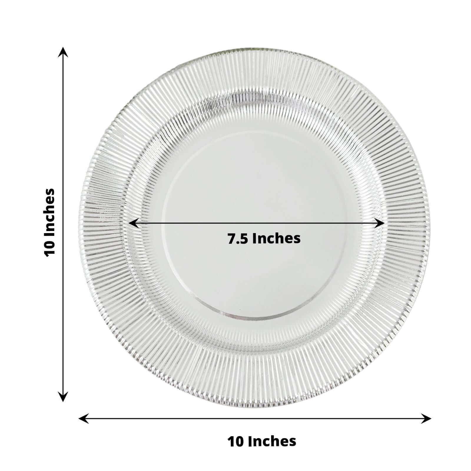 25-Pack Paper 10" Round Dinner Plates in Metallic Silver Sunray Design - Disposable Heavy Duty 350GSM Party Plates