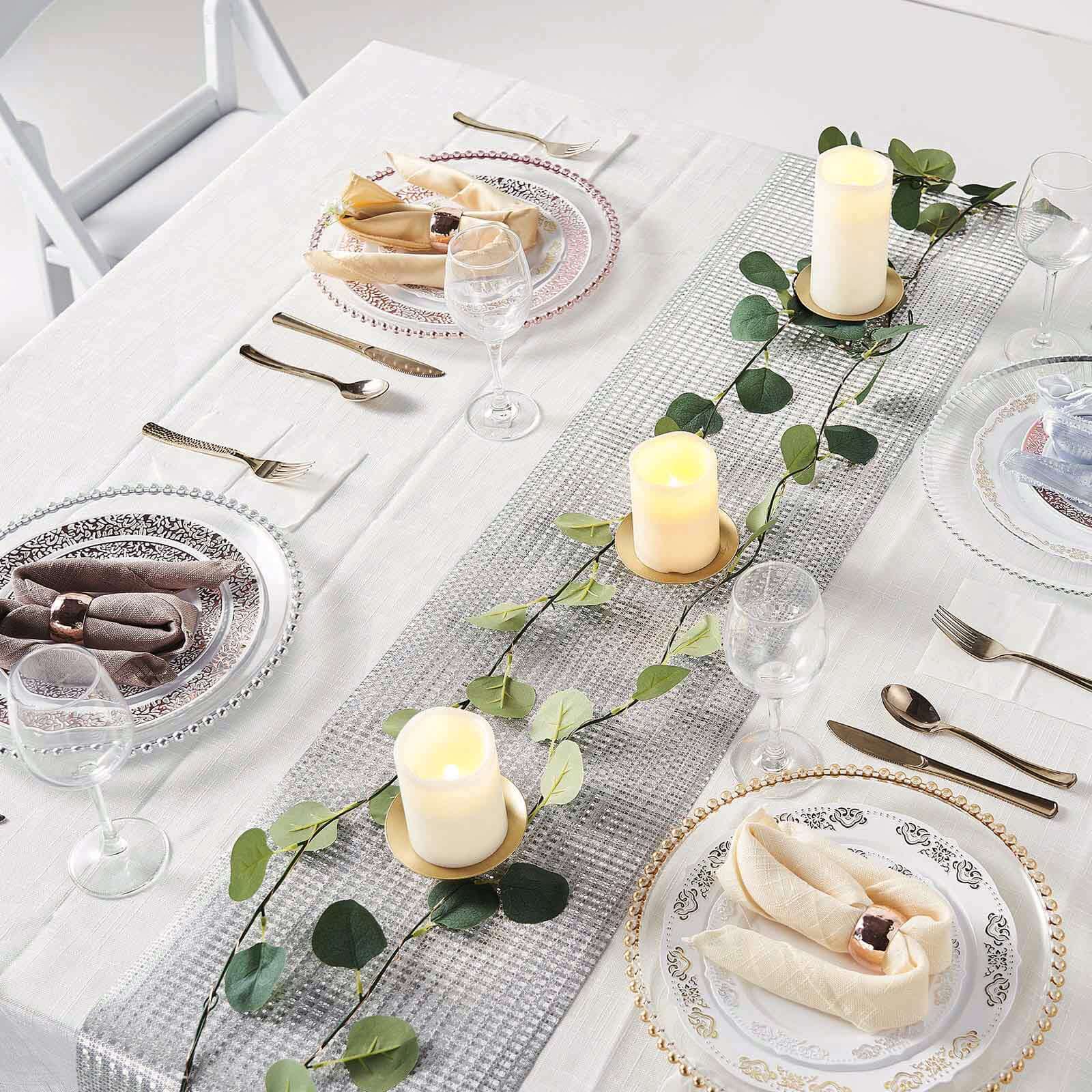 9ft Silver Glamorous Sequin Print Table Runner, Disposable Paper Table Runner