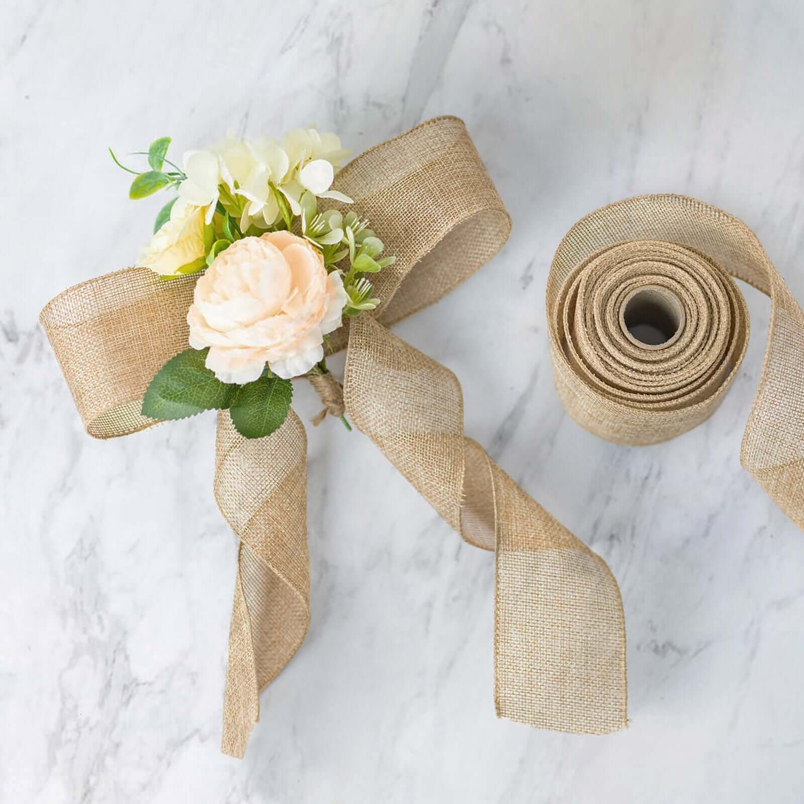 2.5" x 10 Yards Natural Tone Wired Burlap Ribbon Wholesale