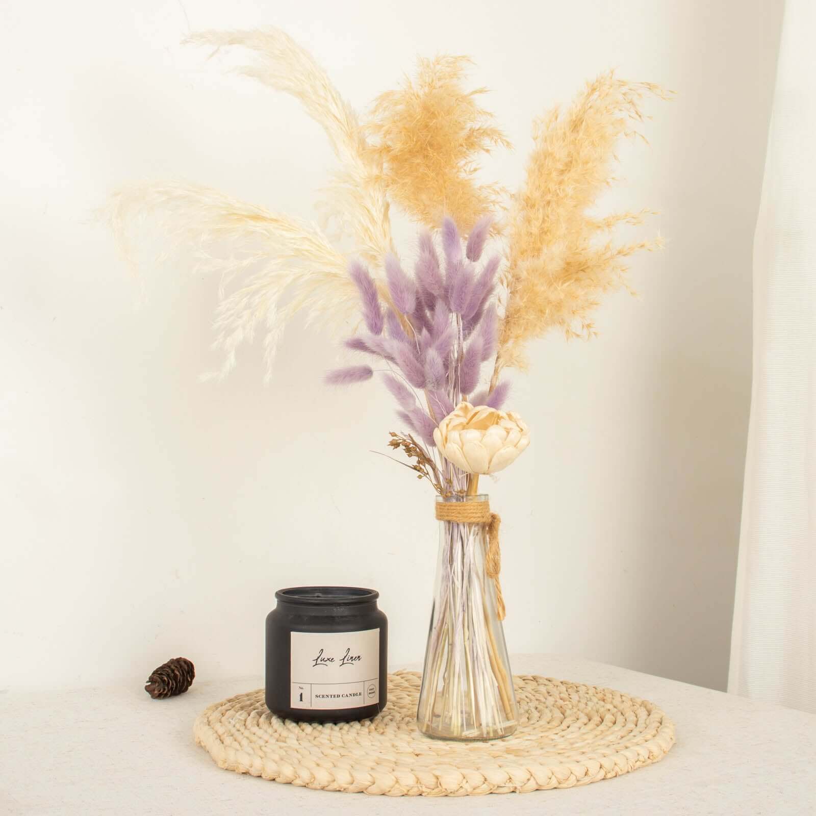 50-Pack Dried Bunny Tail Grass Lavender Lilac - Rustic Chic Lagurus Ovatus Rabbit Tail Ornamental Grass for Modern Farmhouse Decor Event Styling & Floral Displays 15"