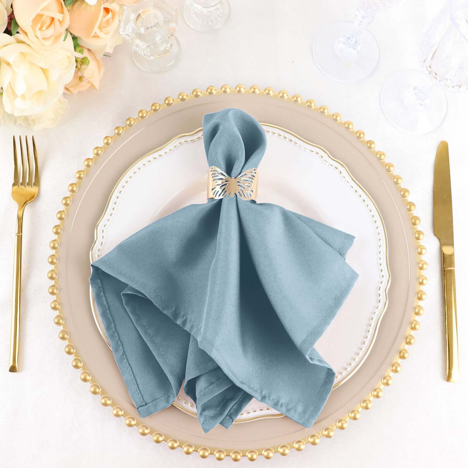 5 Pack Polyester 17"x17" Napkins Dusty Blue - Durable & Wrinkle Resistant Dinner Napkins for Everyday Dining & Events
