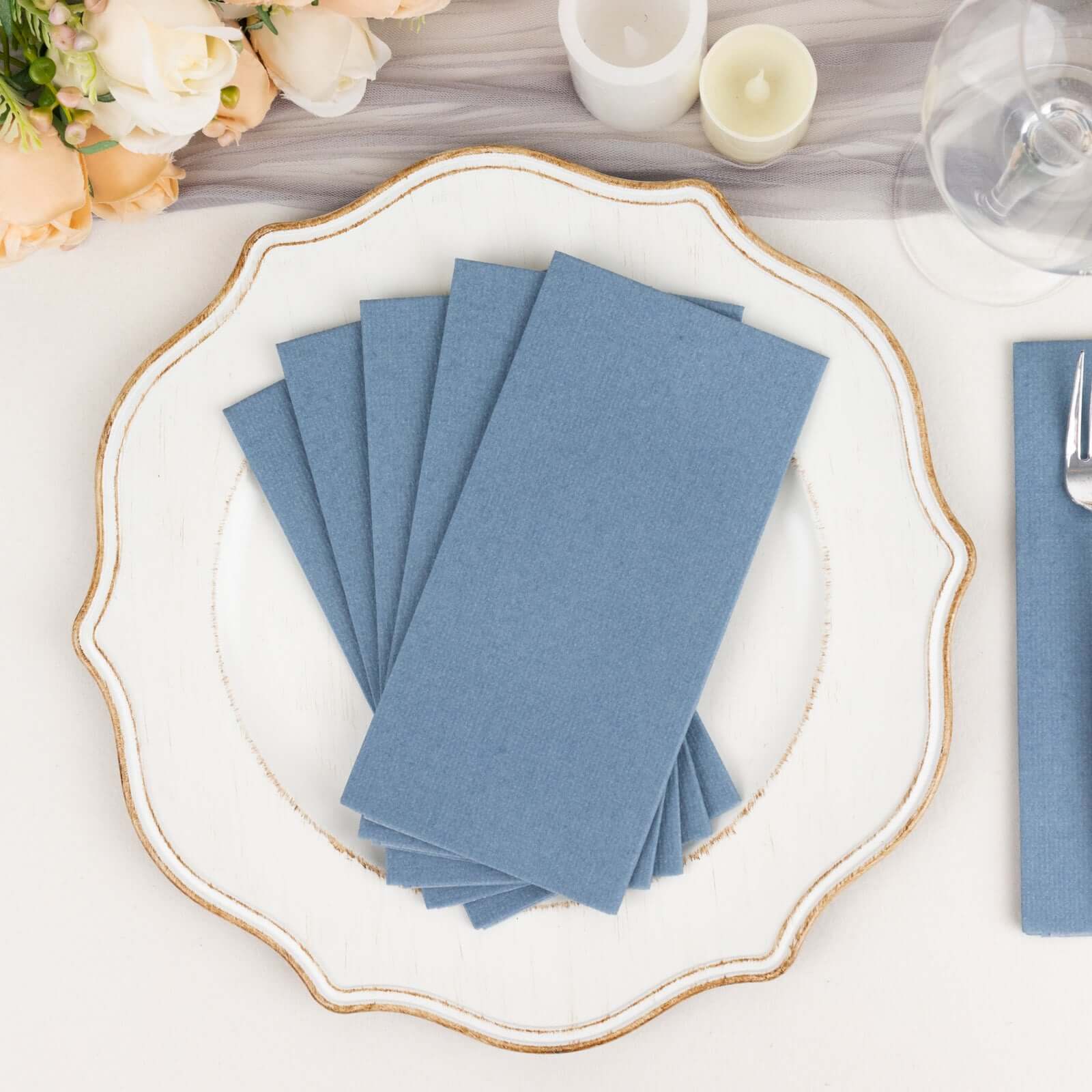 20-Pack Paper Linen-Like Napkins Dusty Blue - Disposable Hygienic Airlaid Guest Towels 8.5"x4"