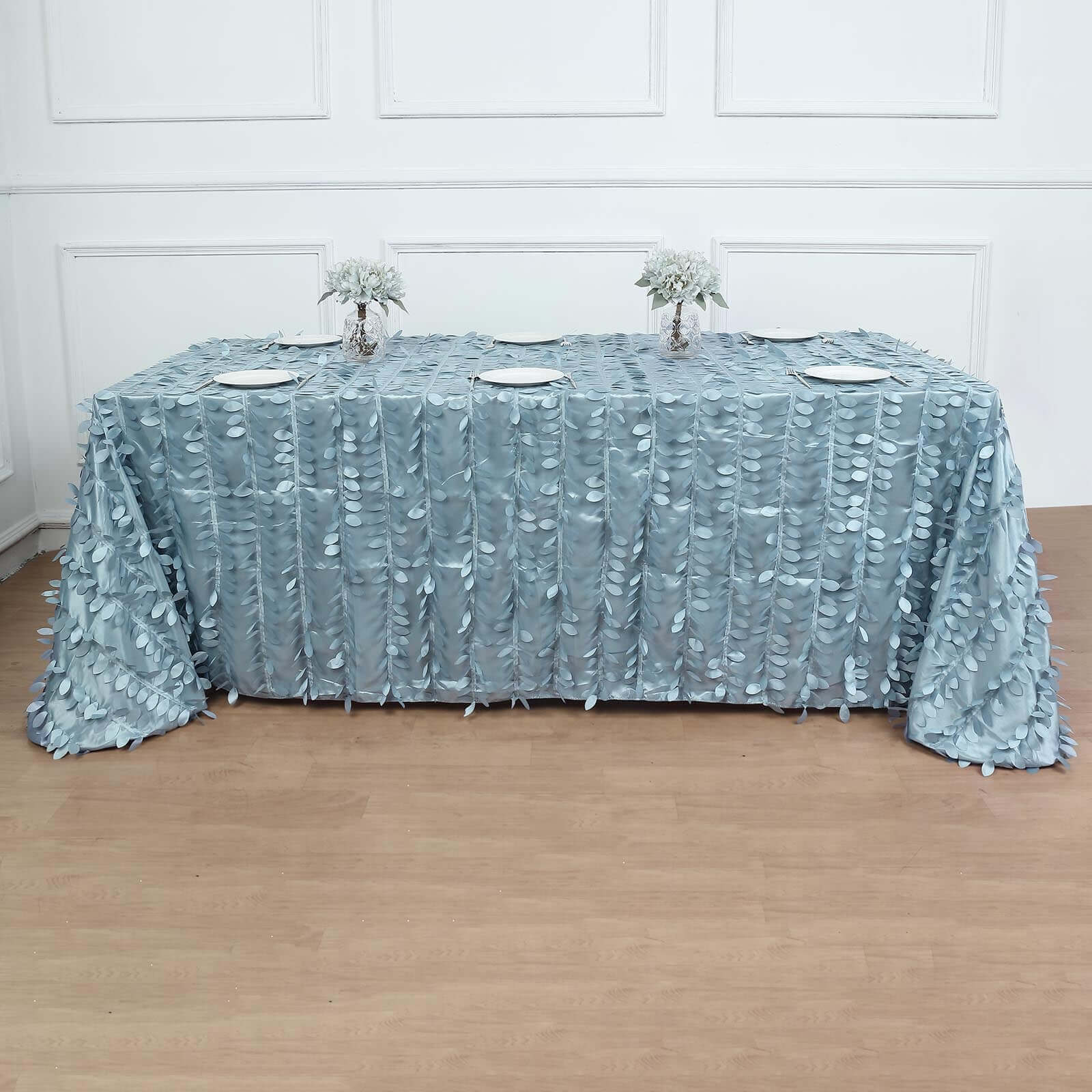 Taffeta 90"x132" Rectangle Tablecloth Dusty Blue | 3D Leaf Petal Design Seamless Table Cover