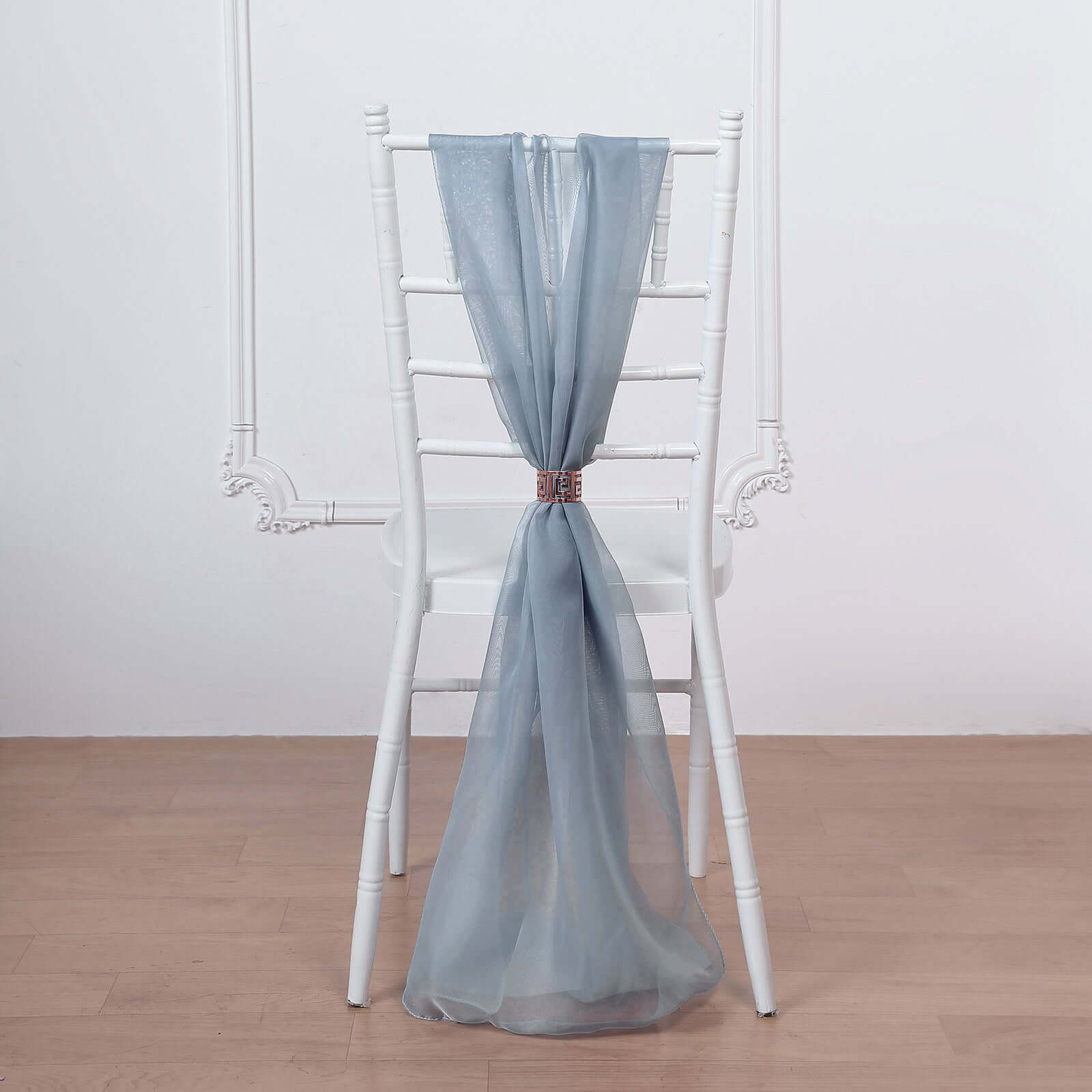 5 Pack Premium Chiffon Chair Sashes Dusty Blue - Soft & Lightweight Designer Chair Bows 22"x78"