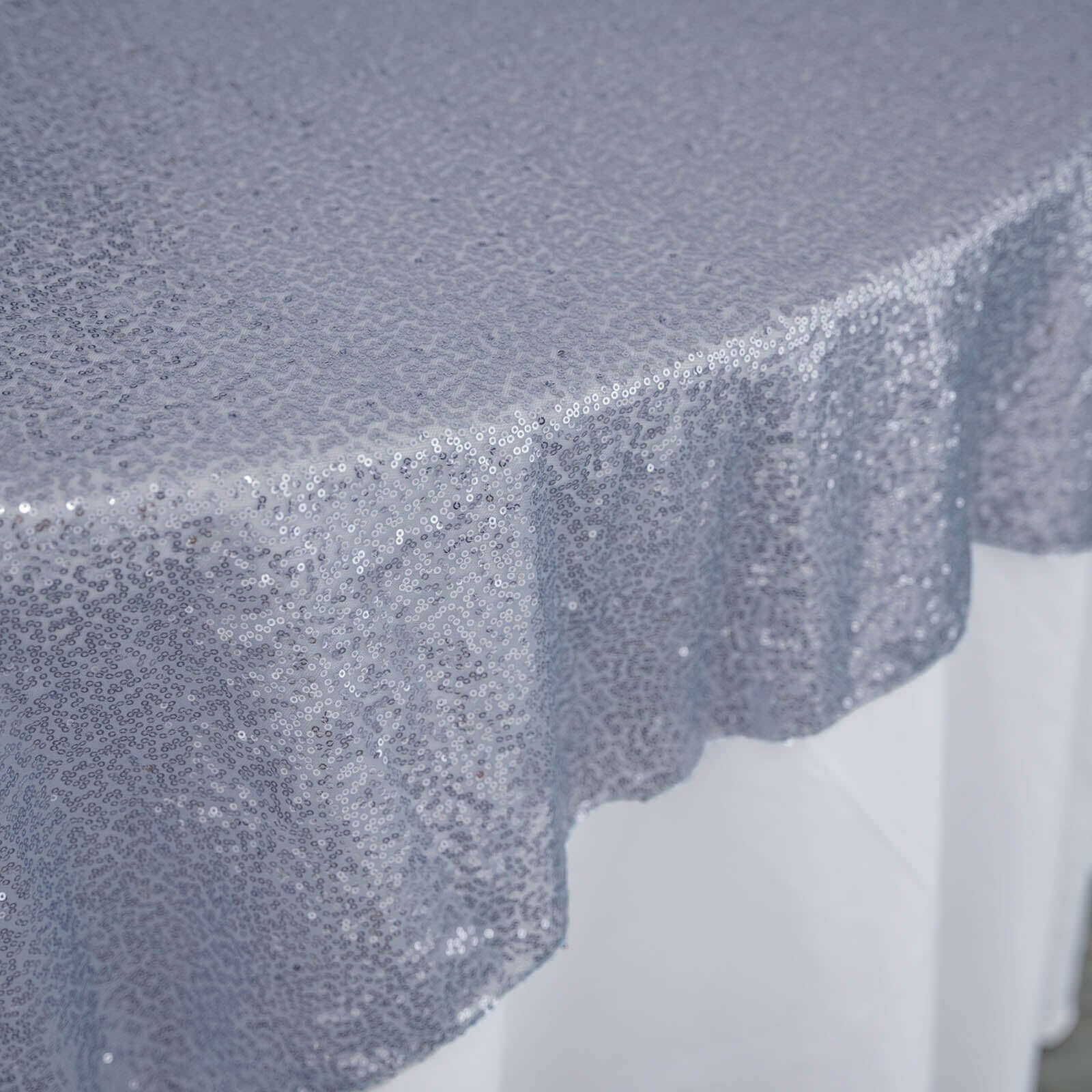 Sequin 60"x60" Table Overlay Square Tablecloth Dusty Blue - Luxe Wedding Table Topper