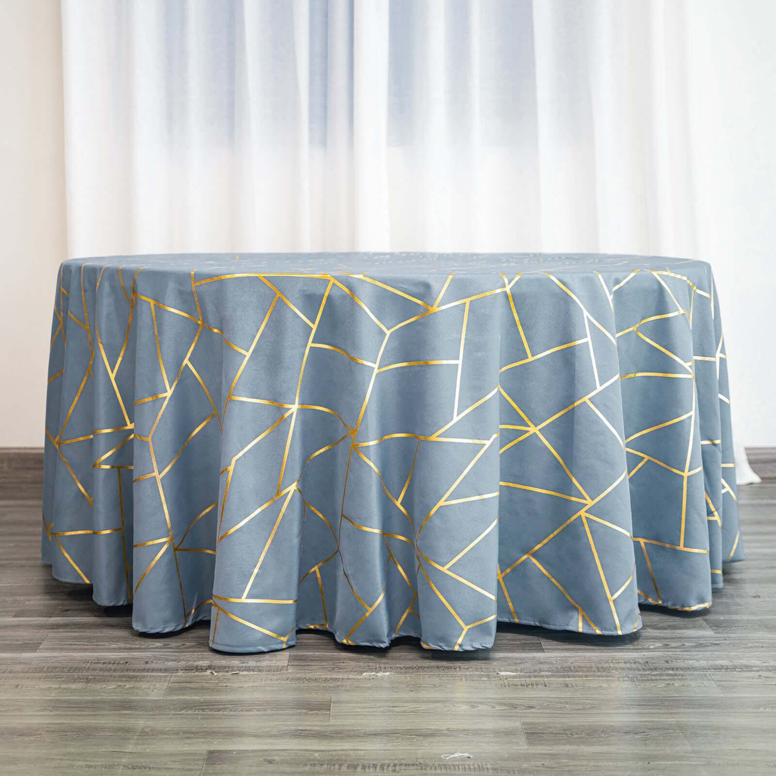 Polyester 120" Round Tablecloth Dusty with Gold Foil Geometric Pattern Wrinkle-Resistant Seamless Table Cover
