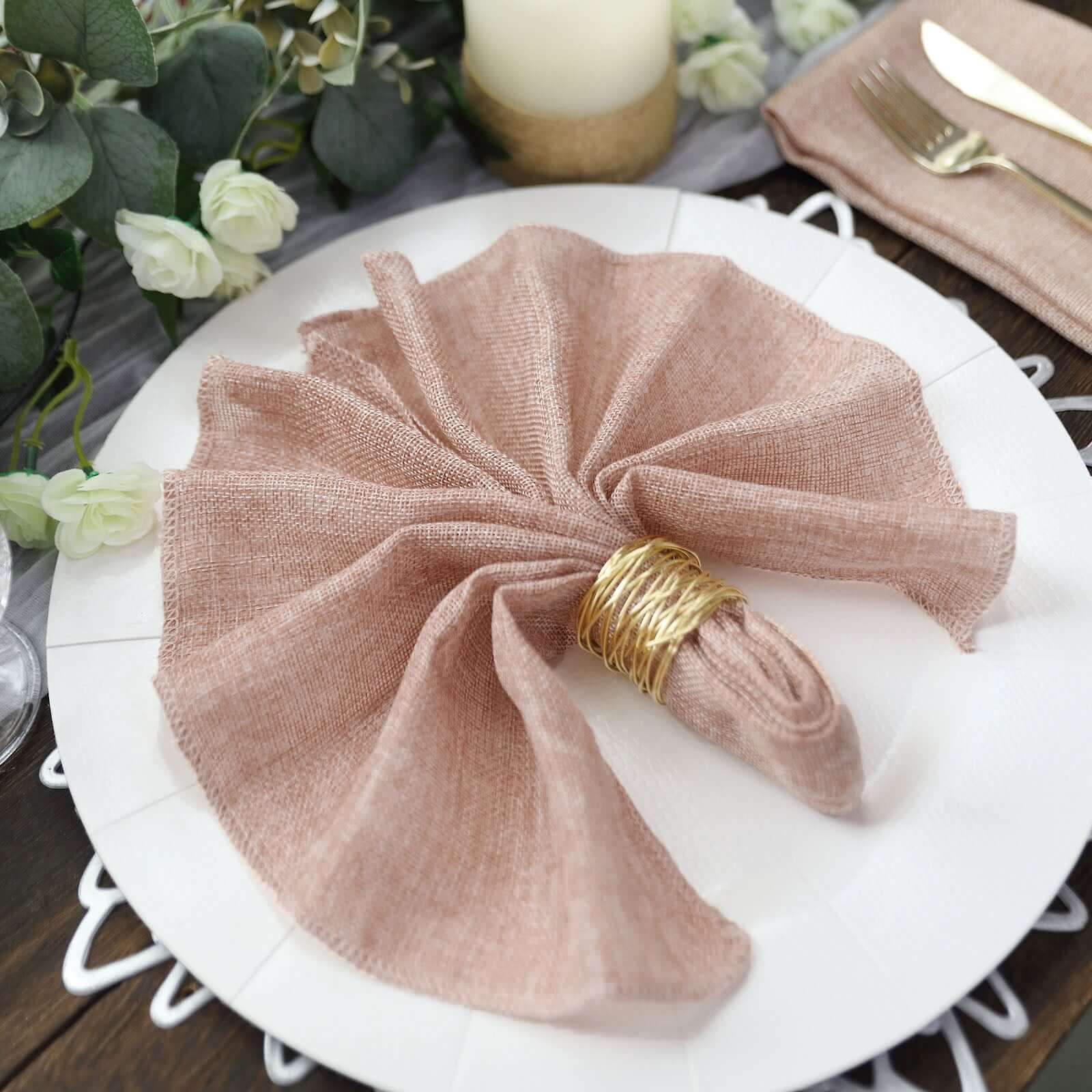 5 Pack Faux Jute 19"x19" Napkins Dusty Rose - Authentic Burlap Look Cloth Napkins
